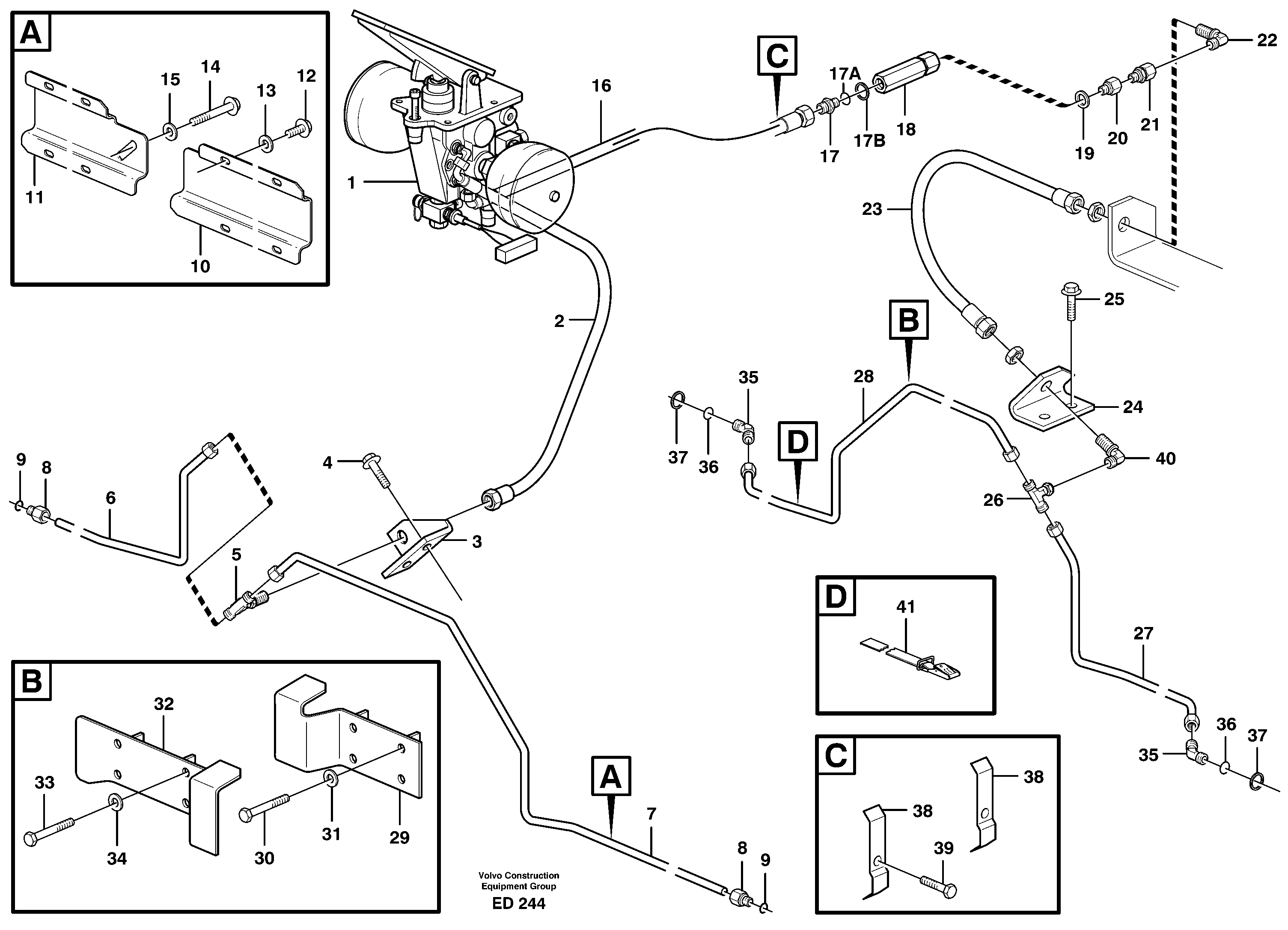 Brake pipes, footbrake valve- front- and rear axle. — volvo parts diagram