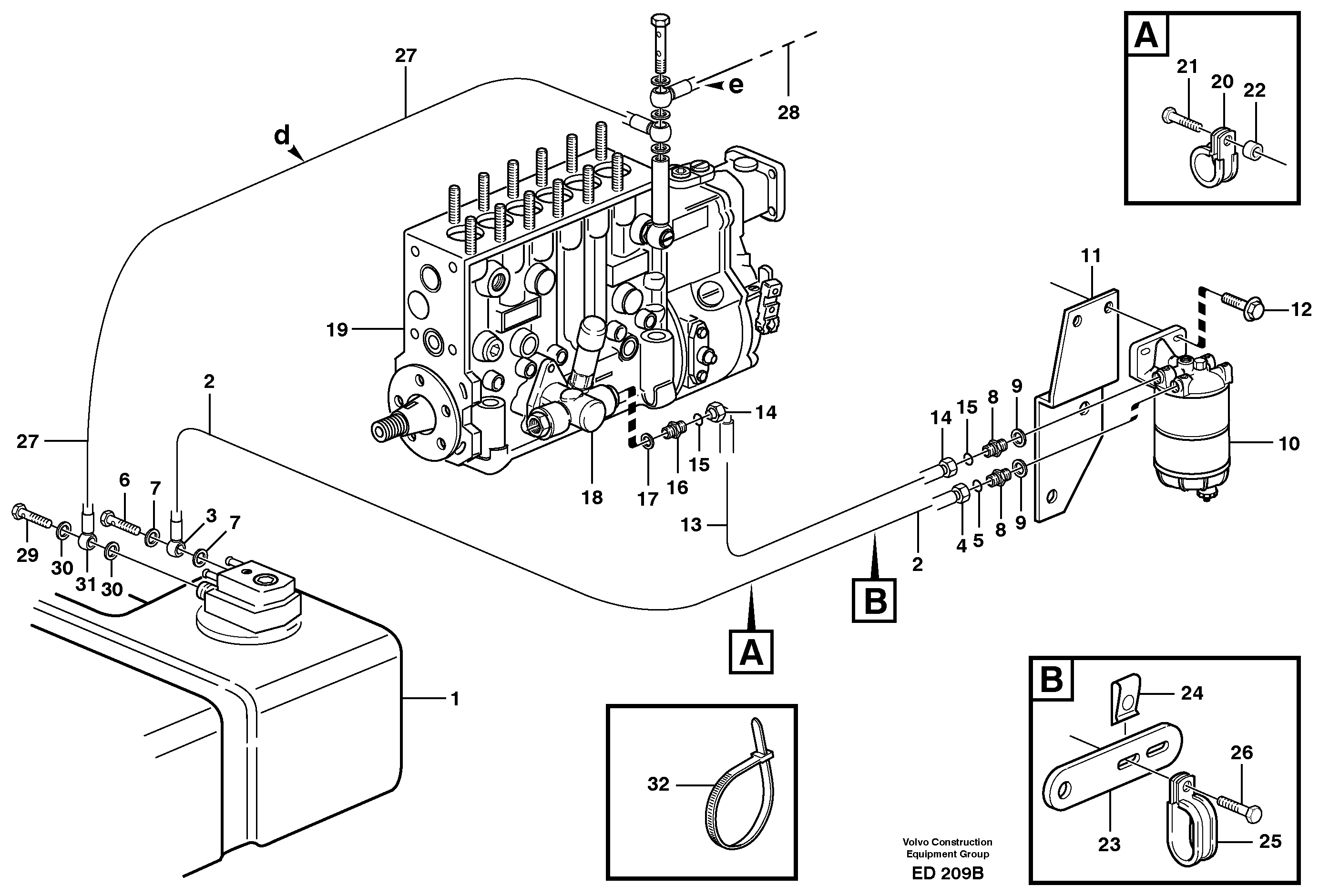 Fuel pipes, fuel tank - injection pump — volvo parts diagram