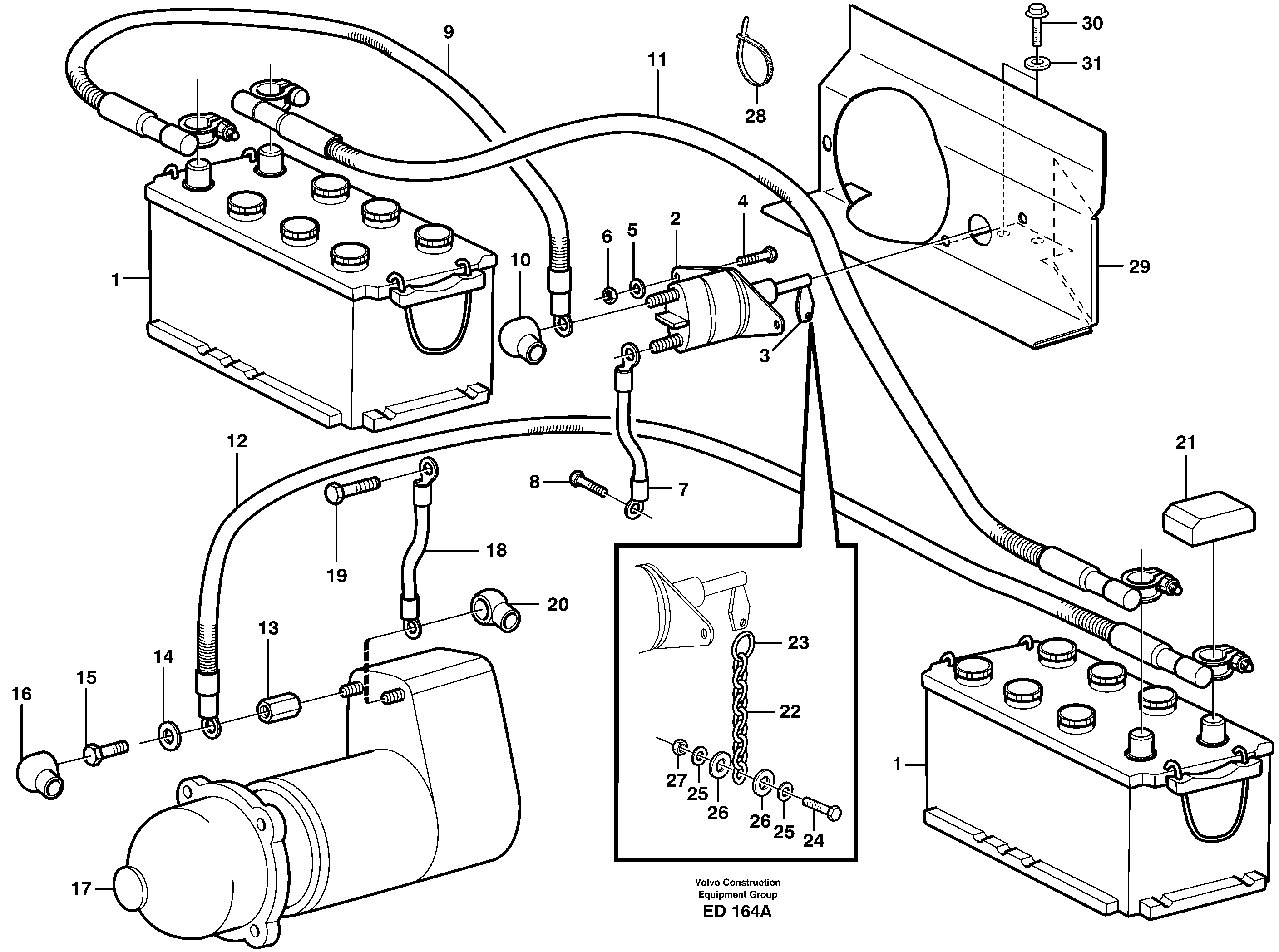 Battery cable and main switch — volvo parts diagram