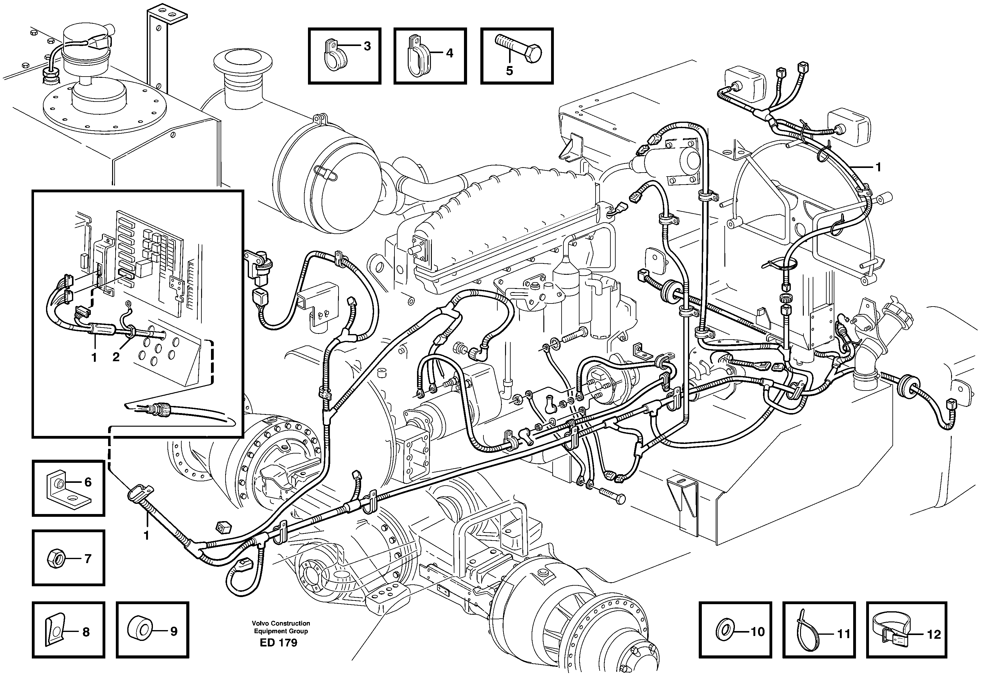 Rear cable harness with assembly parts — volvo parts diagram
