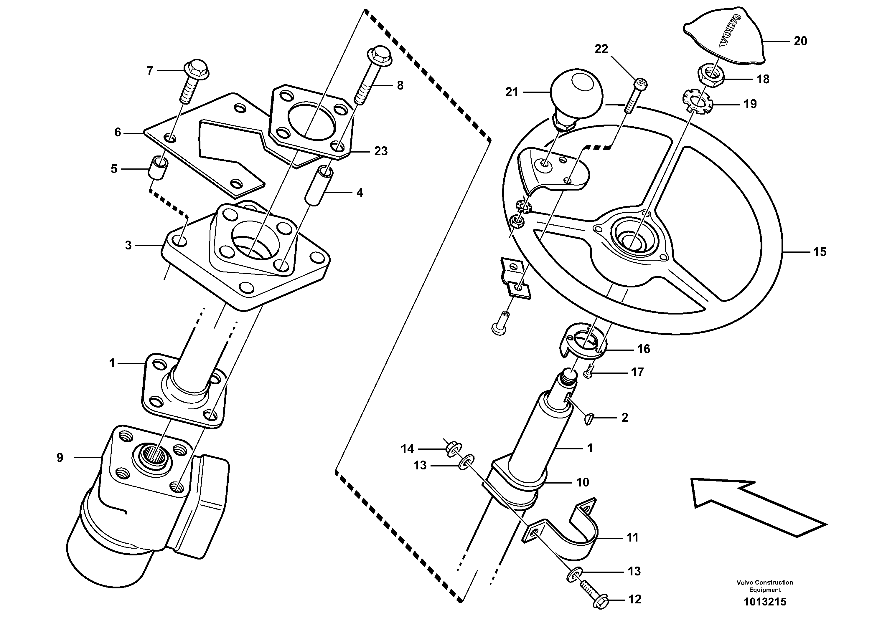 Steering column with fitting parts  33264, 33266, 80309 — volvo parts diagram
