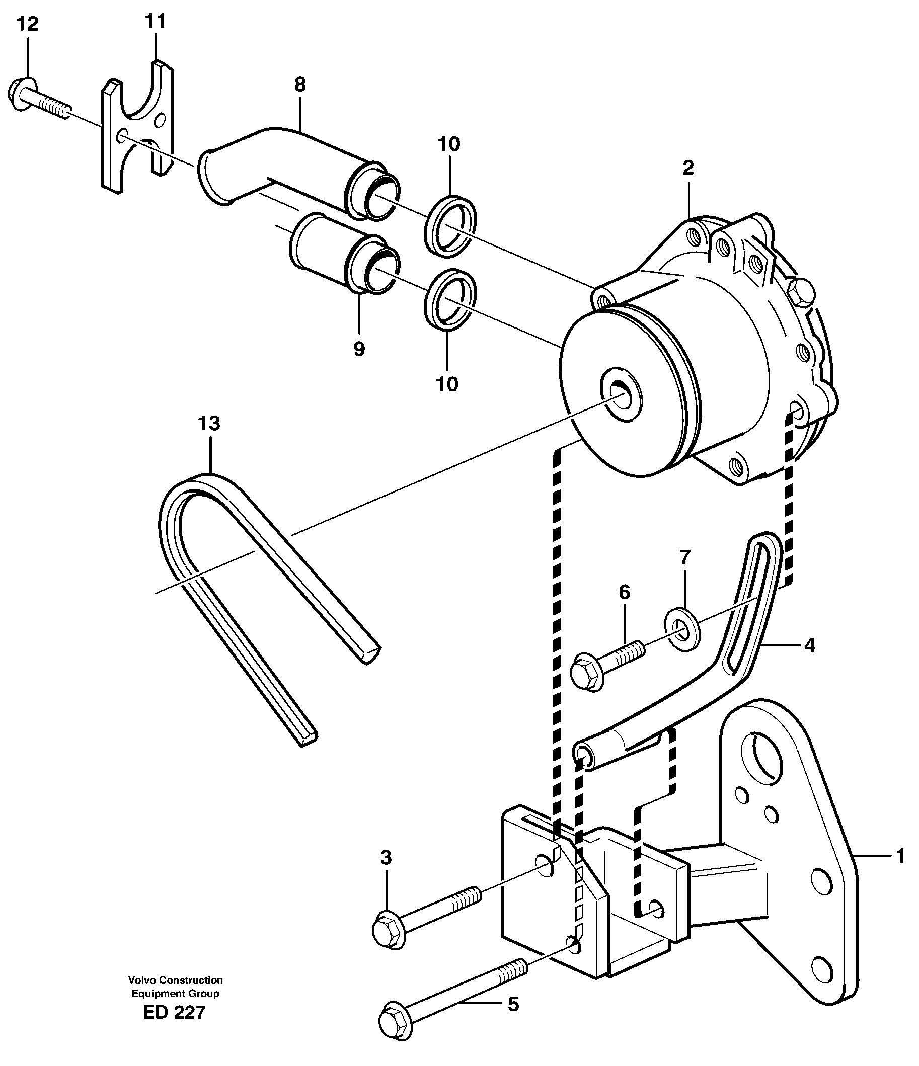 Water pump with fitting parts — volvo parts diagram
