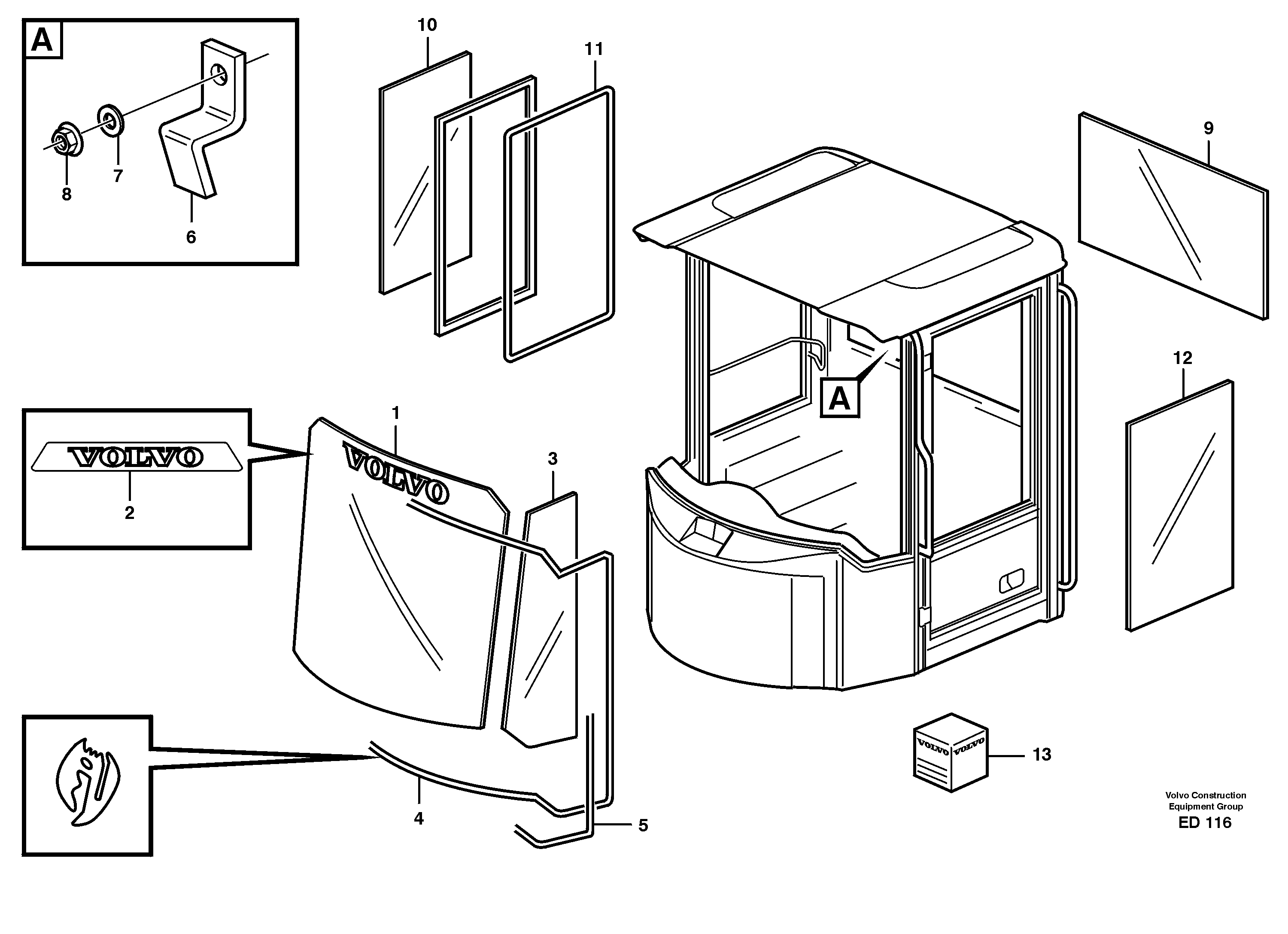 Glass panes — volvo parts diagram