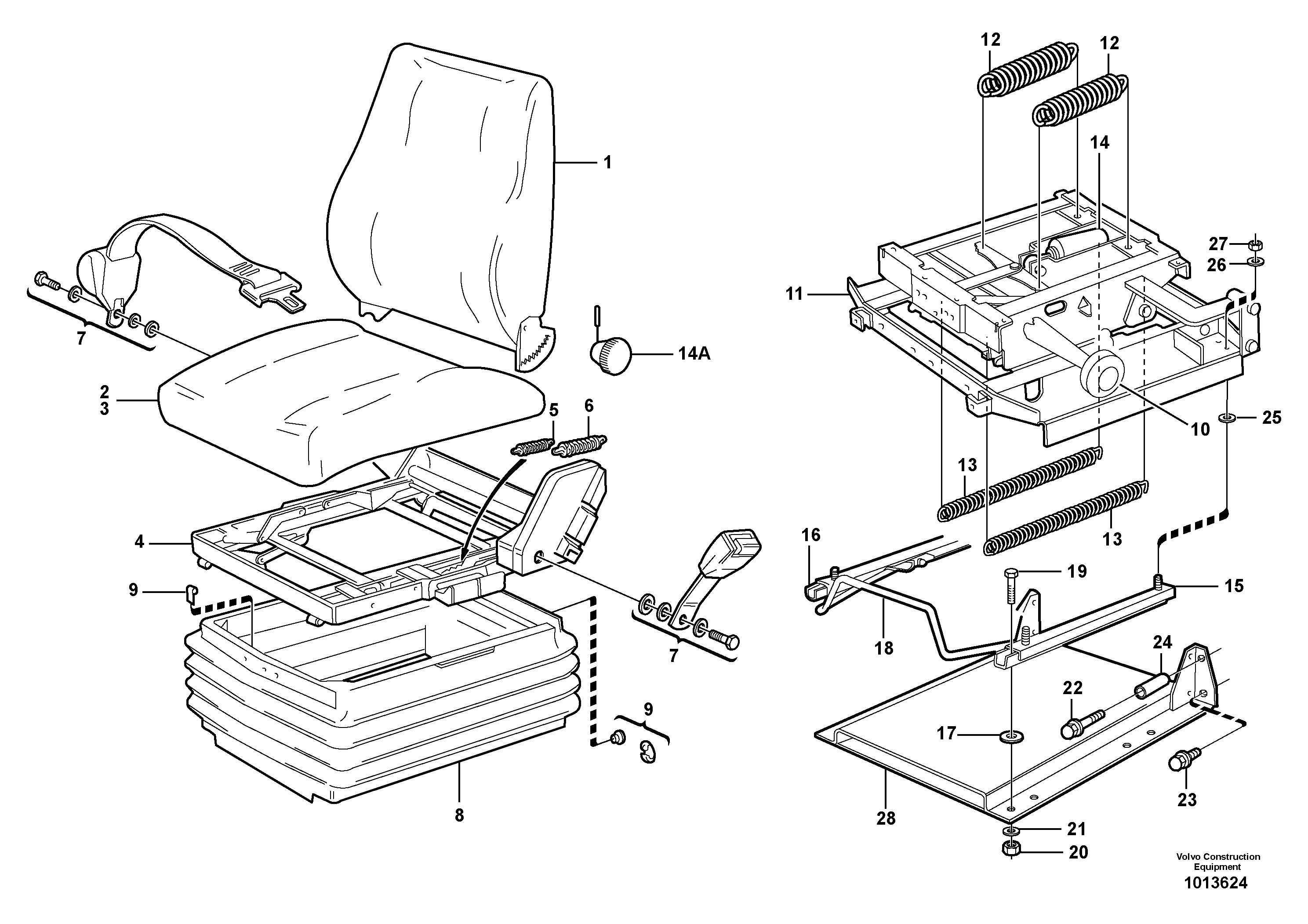 Operator seat with fitting parts  33279 SEMI OPEN ROPS — volvo parts diagram