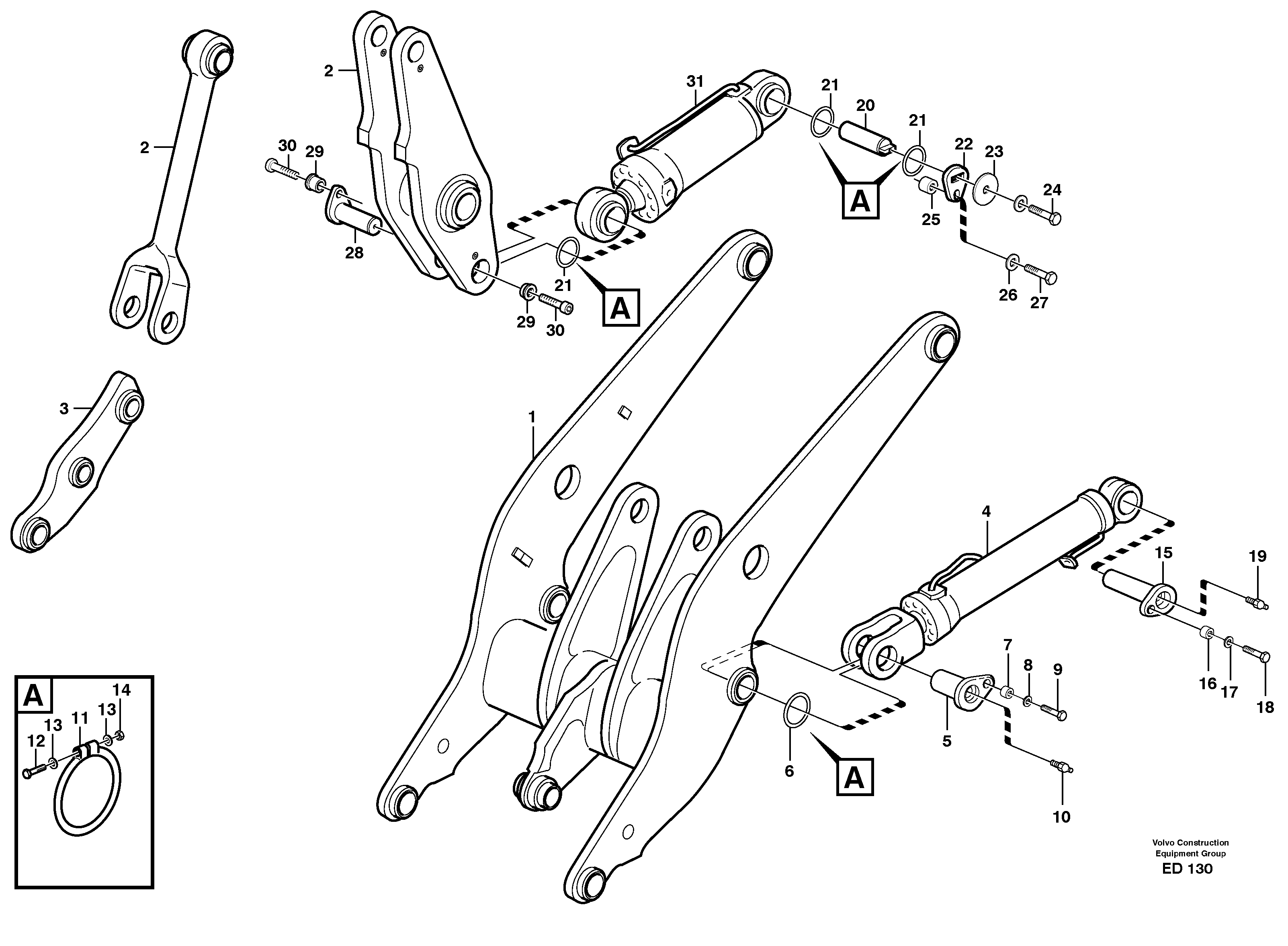 Lifting- and tilt cylinder with assembly parts. — volvo parts diagram