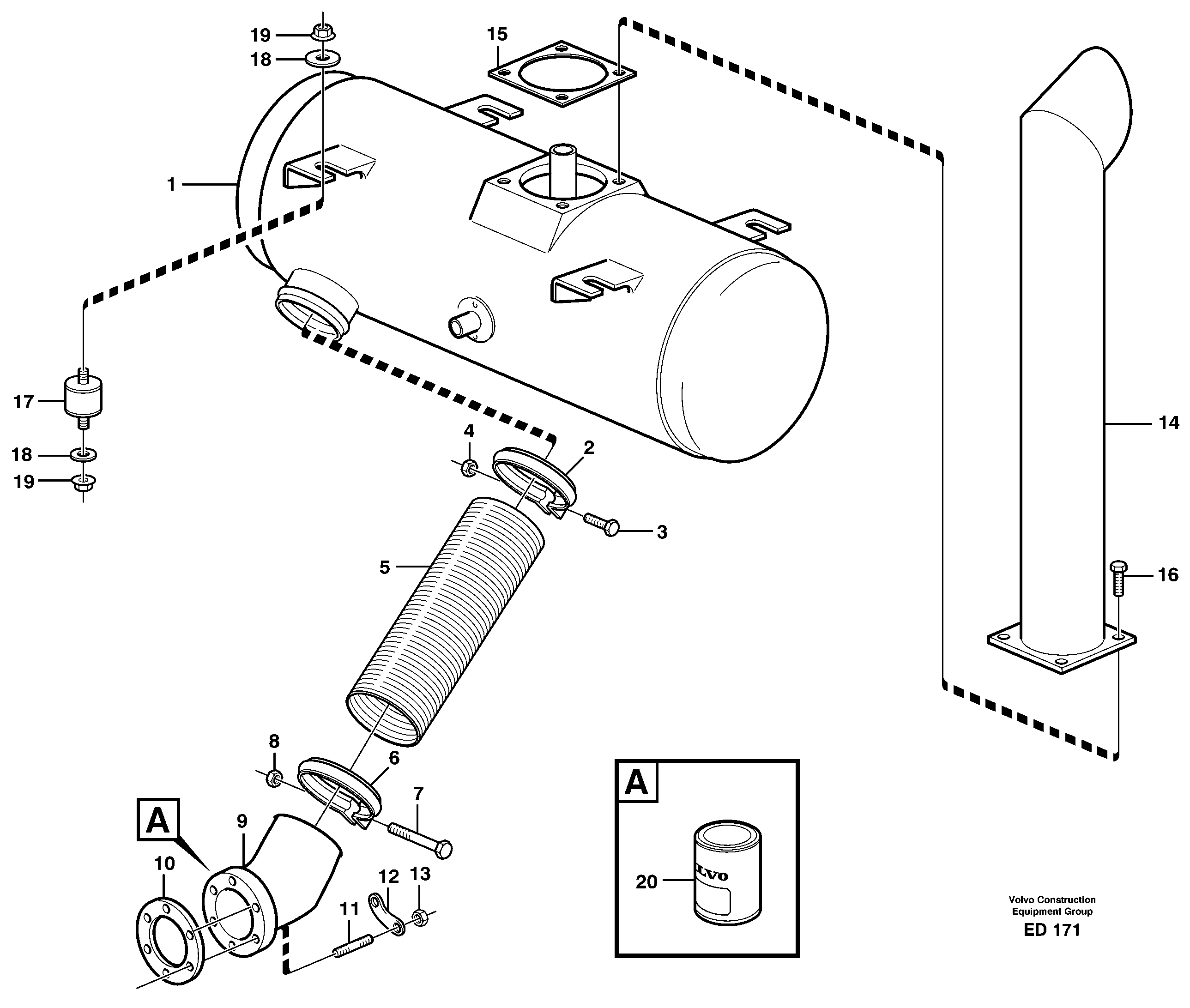 Exhaust system, silencer — volvo parts diagram