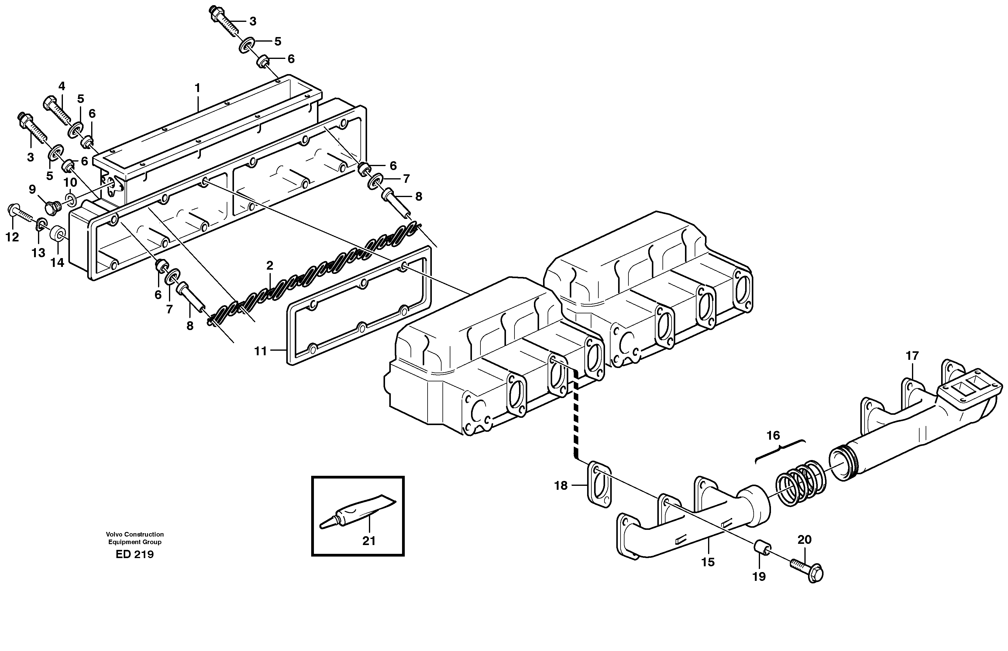 Inlet manifold and exhaust manifold — volvo parts diagram