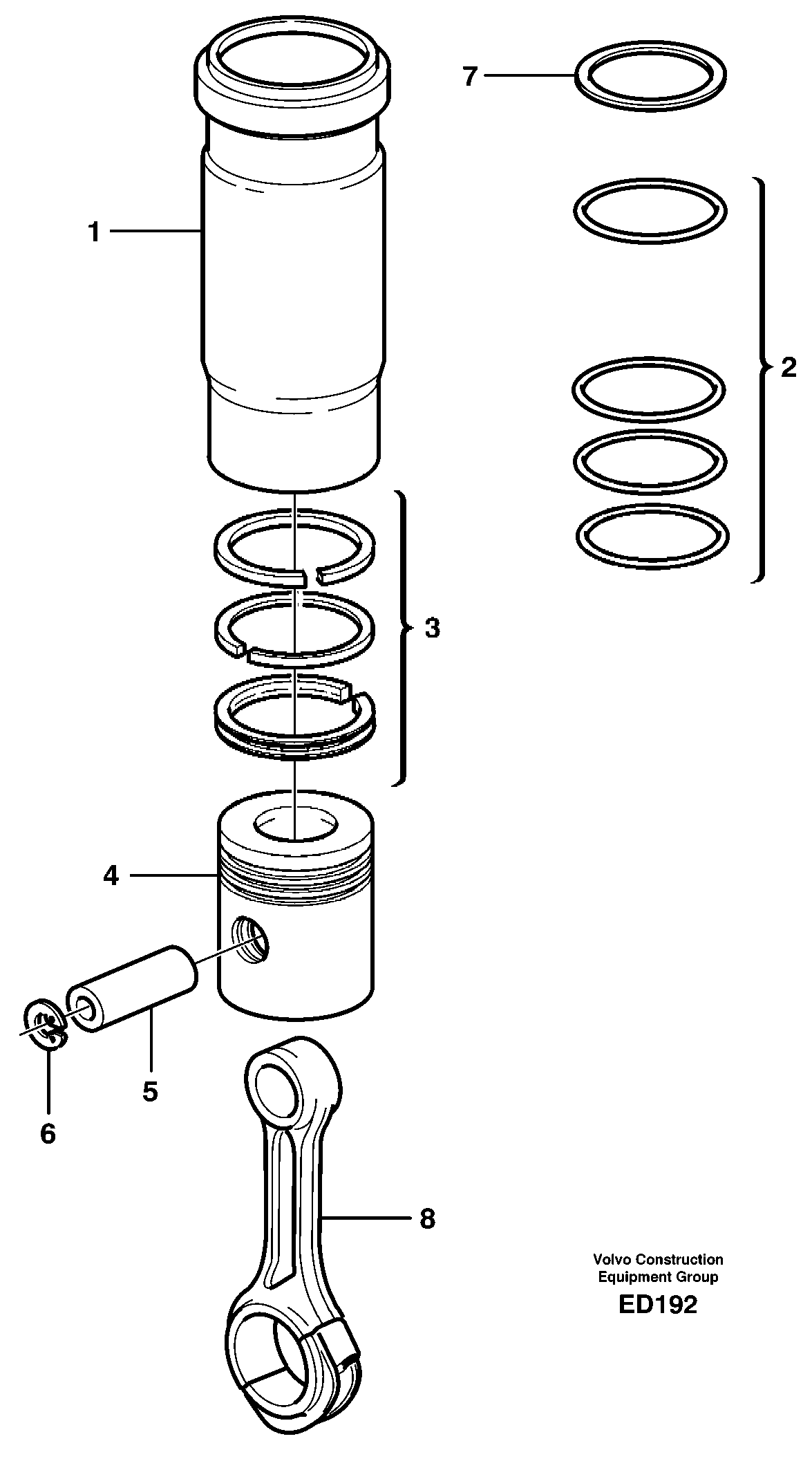Cylinder liner and piston — volvo parts diagram