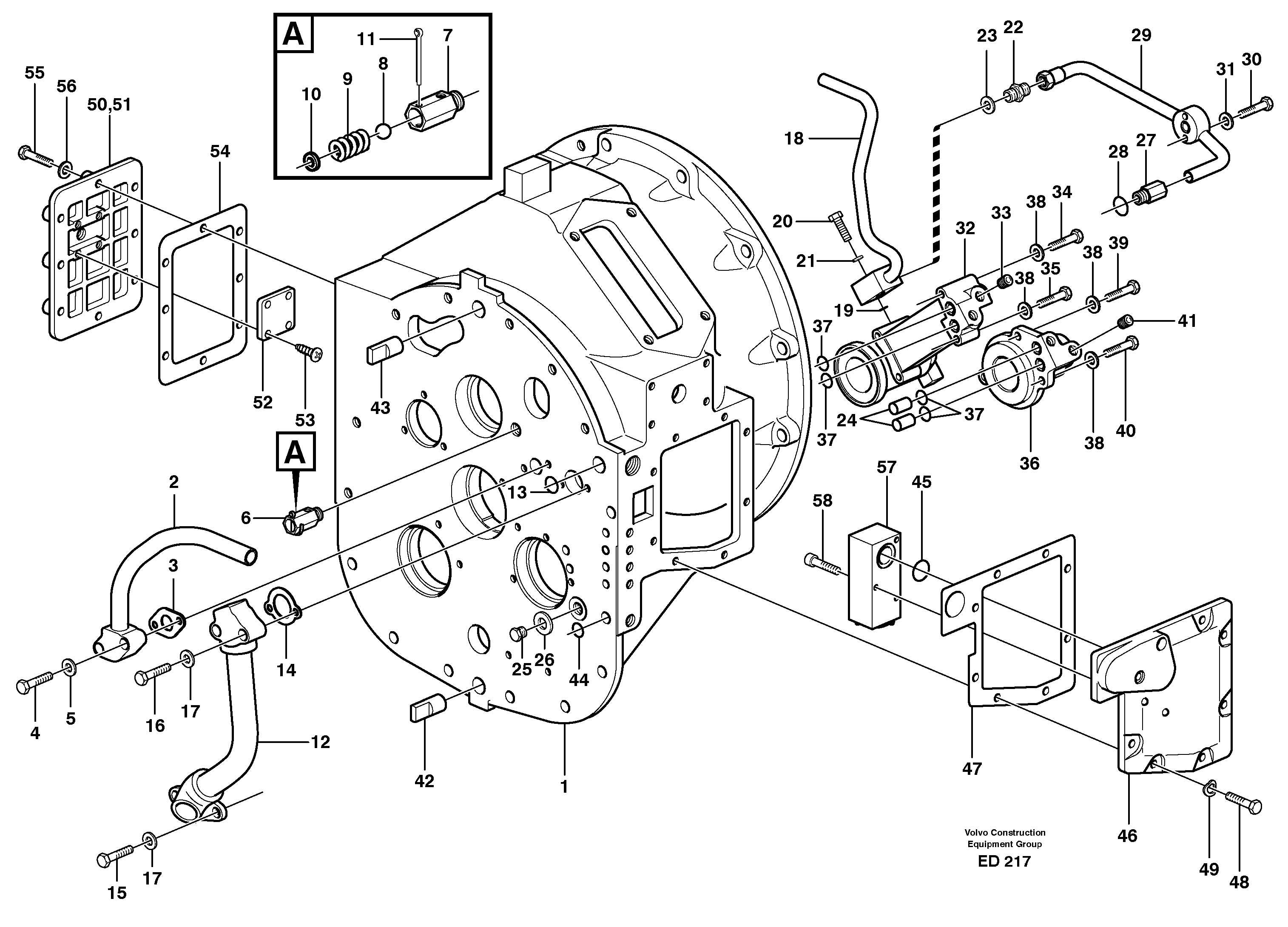 Converter housing with assembly parts  22524, 22536 — volvo parts diagram