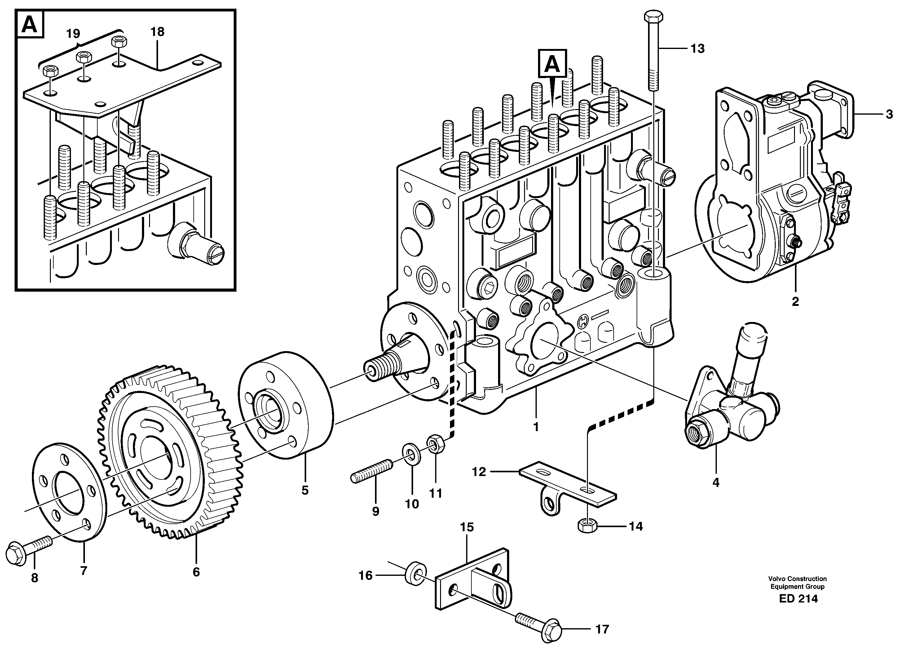 Fuel injection pump with fitting parts — volvo parts diagram