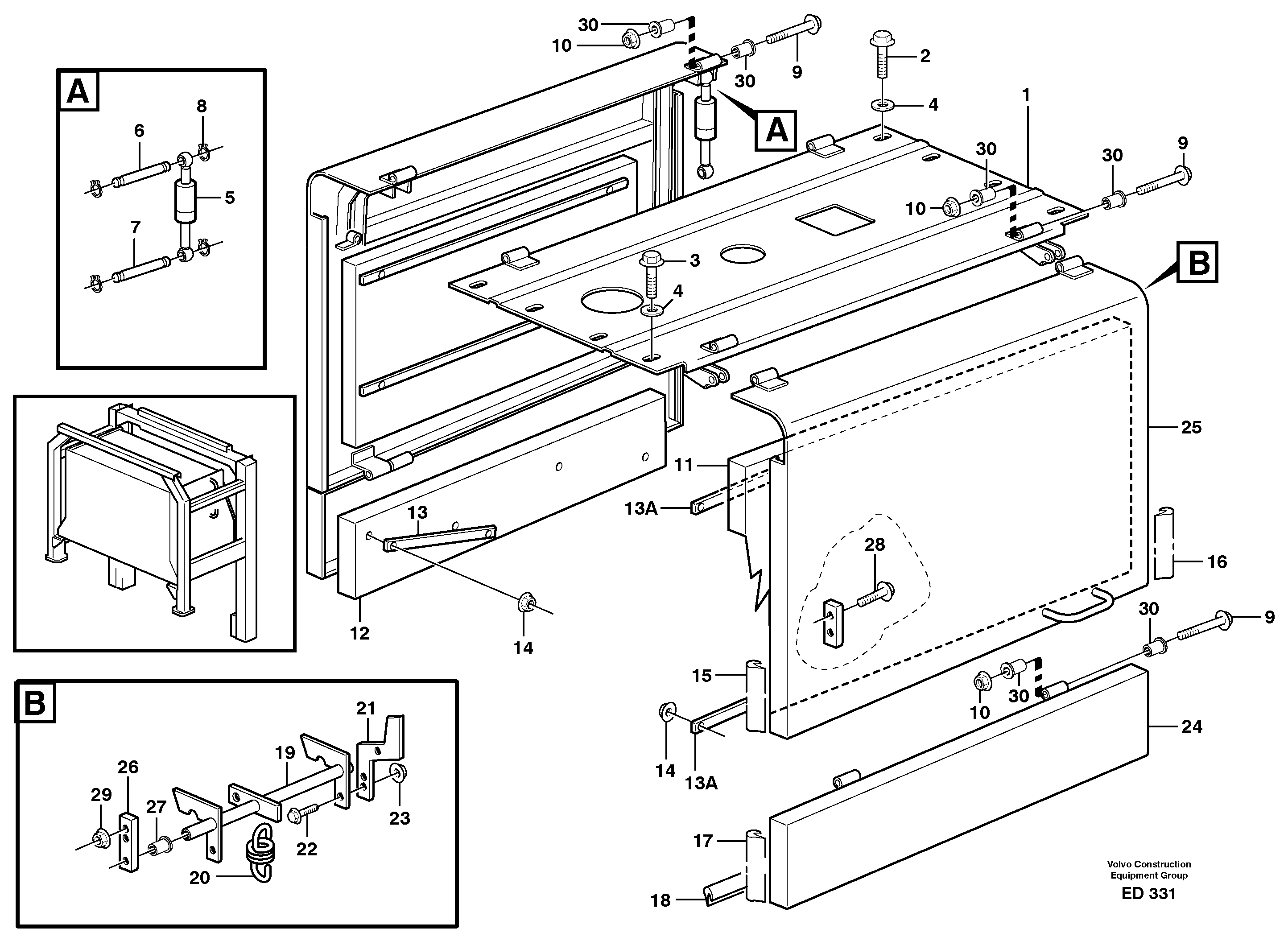 Top plate, side hatches, rear — volvo parts diagram