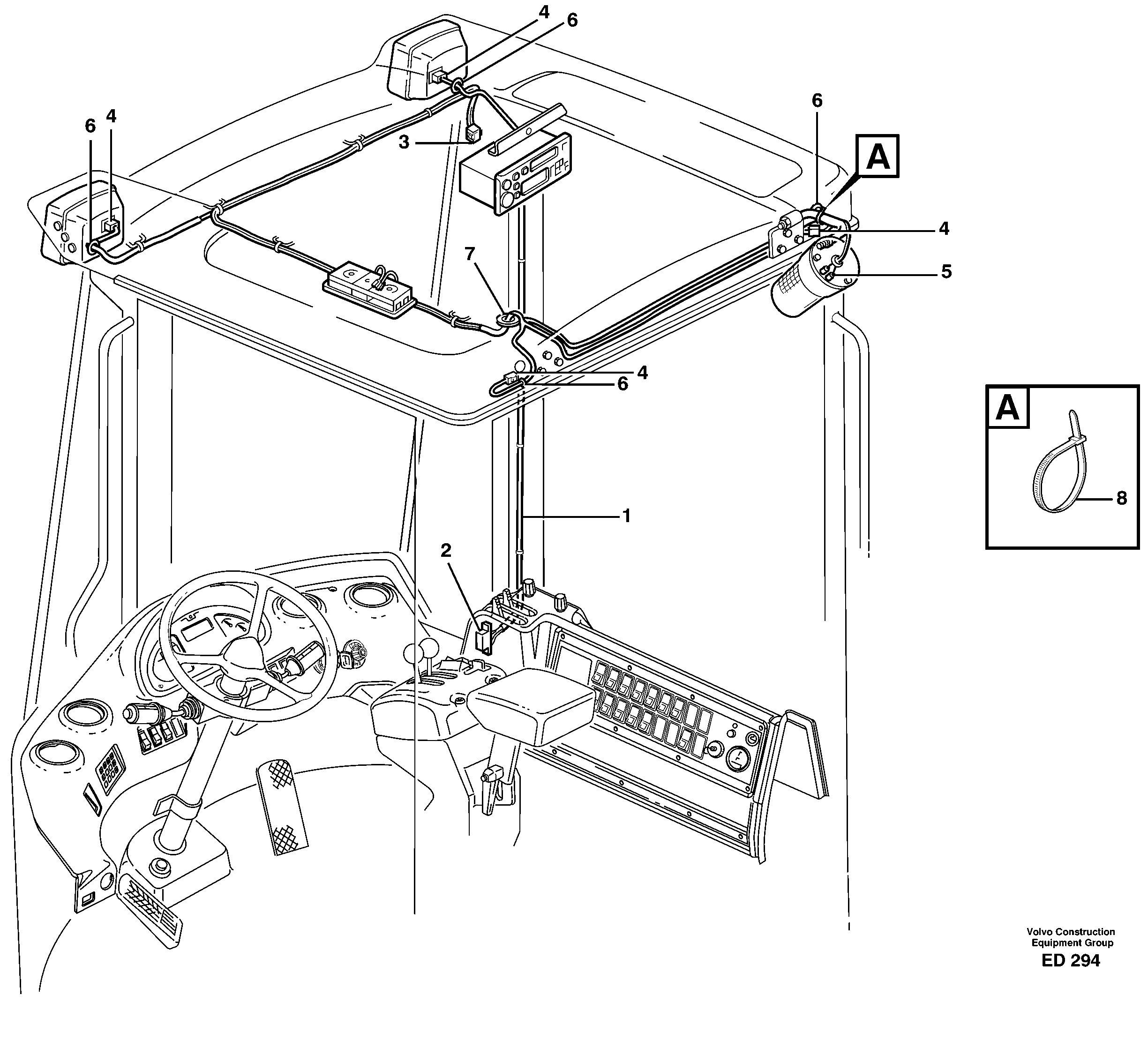 Cable harnesses, headlining.  33264, 33279 — volvo parts diagram
