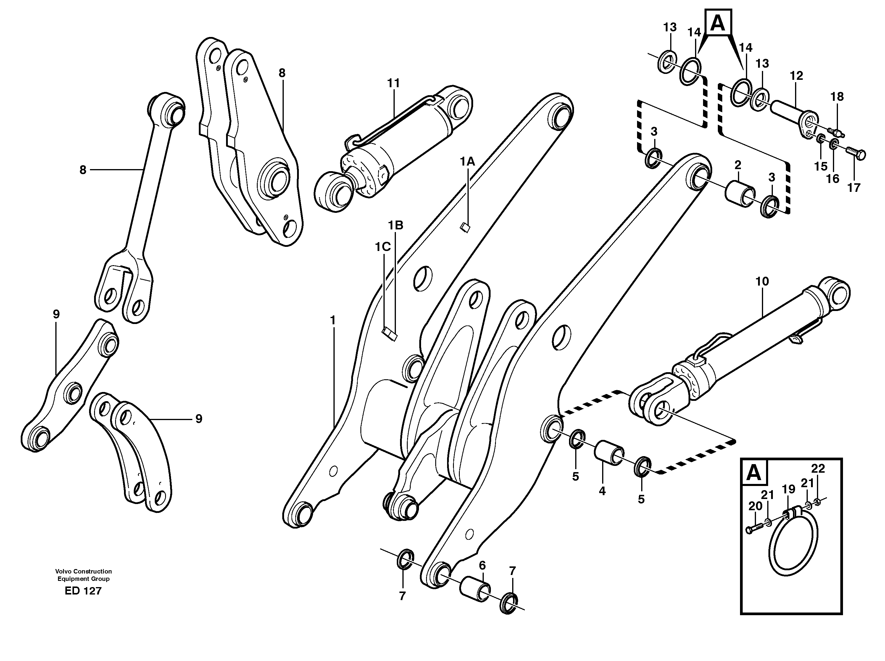Lifting frame work with assembly parts — volvo parts diagram