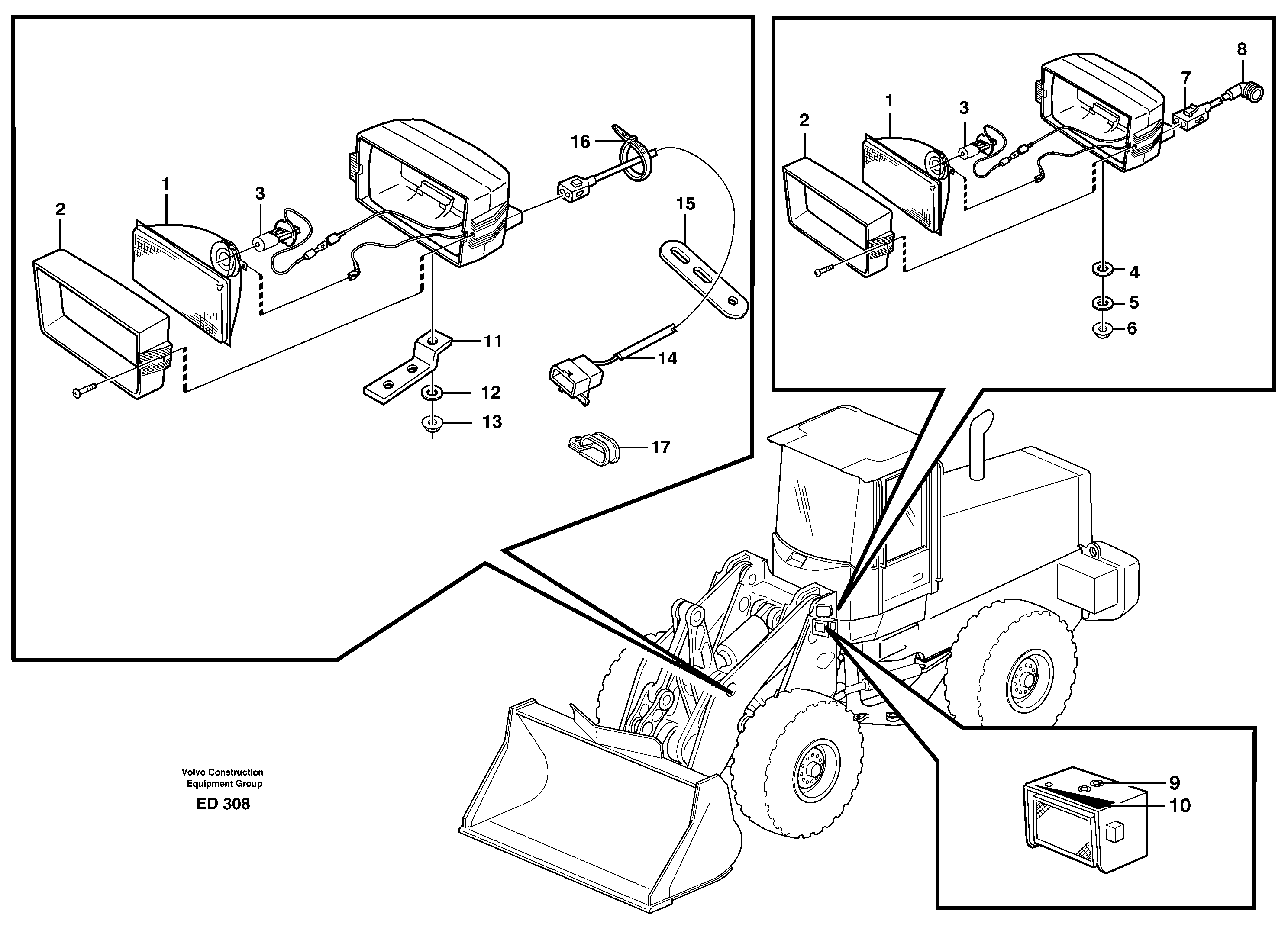 Work lights, front.  91847,  80435 — volvo parts diagram