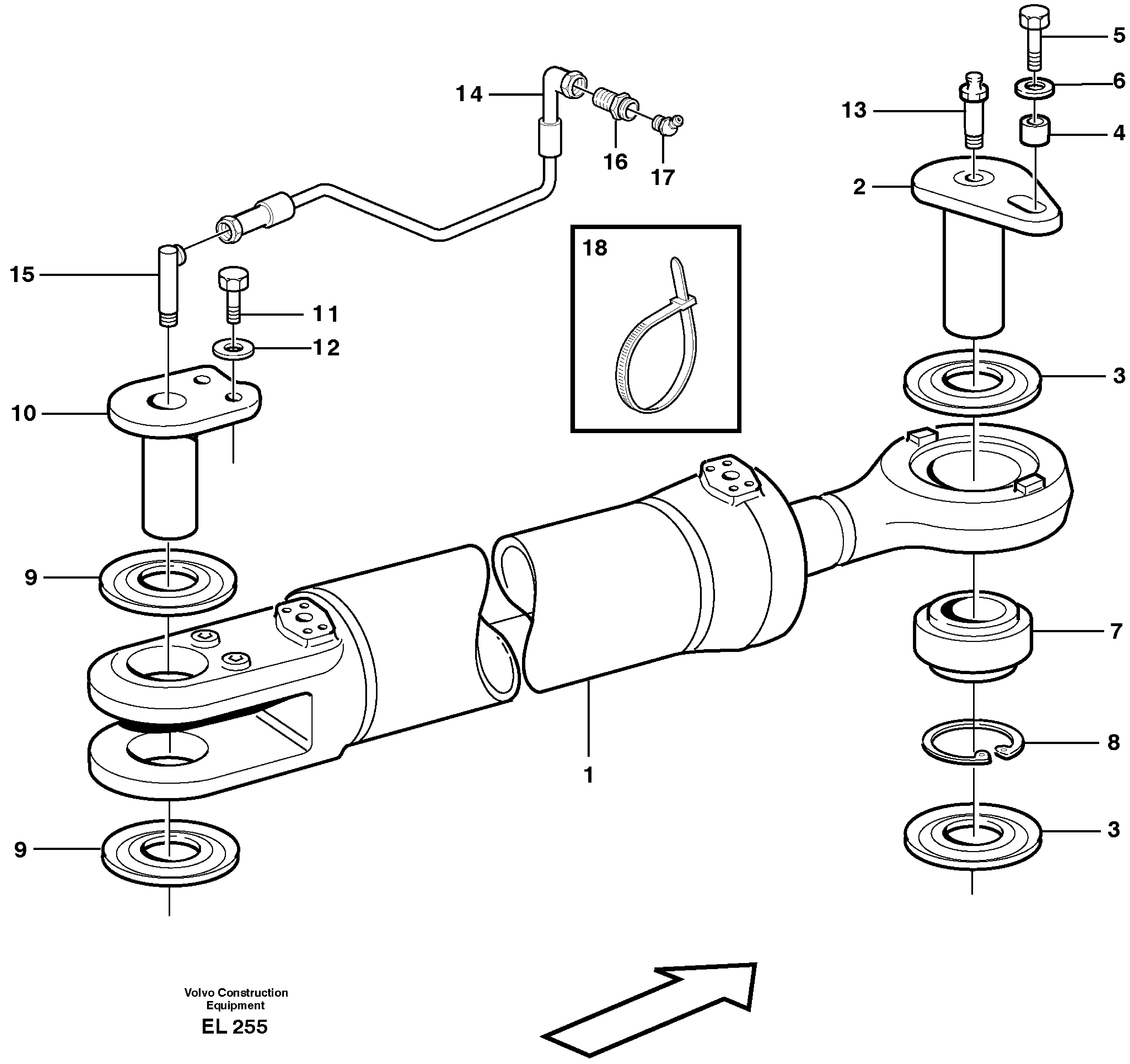 Hydraulic cylinder with fitting parts — volvo parts diagram