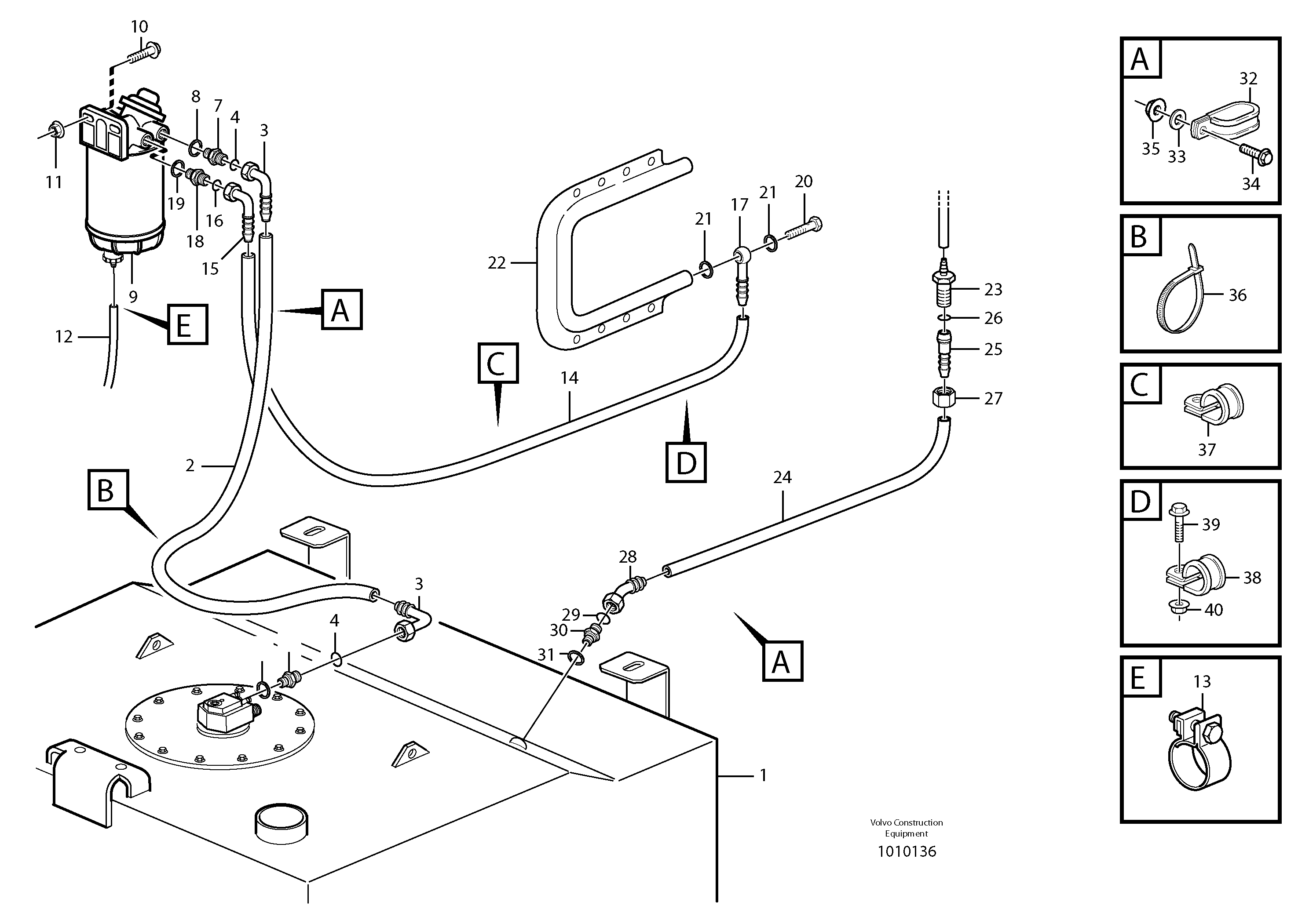Fuel pipes, fuel tank - injection pump — volvo parts diagram