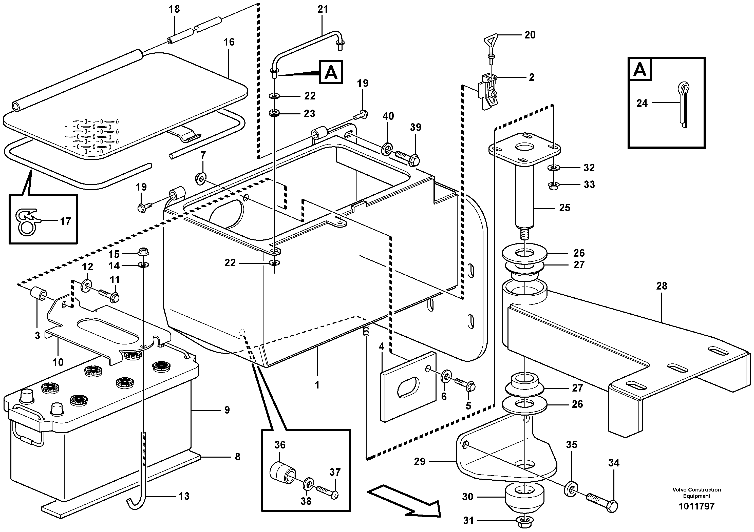 Battery box with fitting parts.  82080 — volvo parts diagram