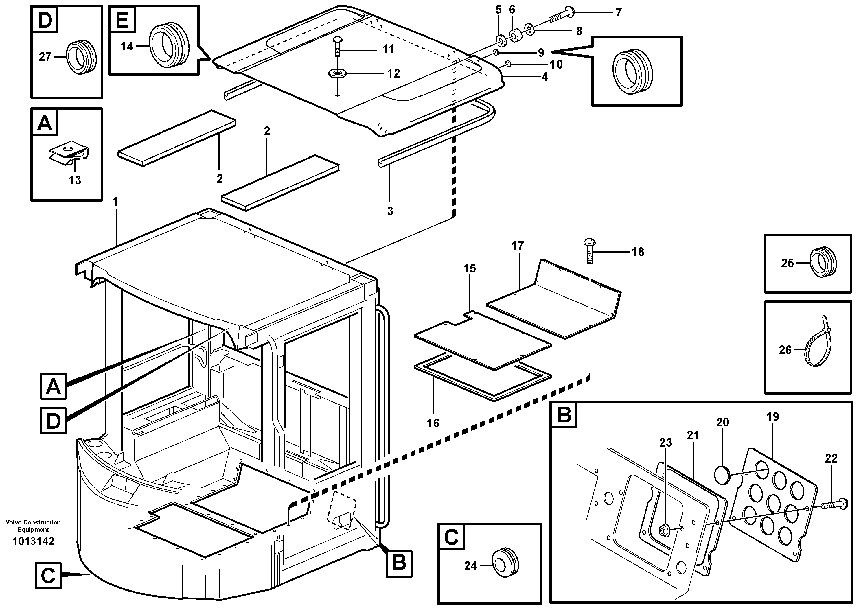 Cab body, roof and floor panel — volvo parts diagram