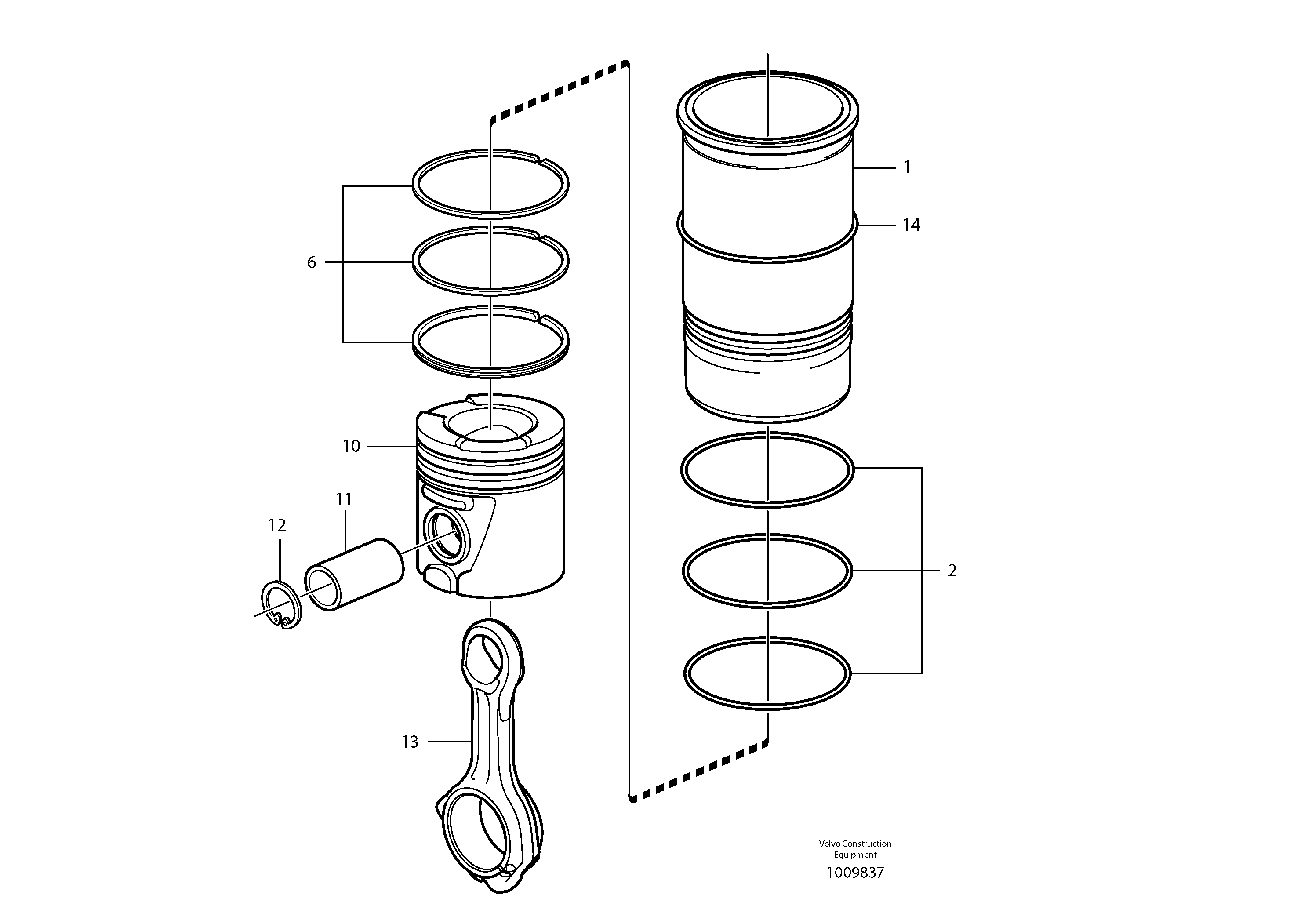 Cylinder liner and piston — volvo parts diagram