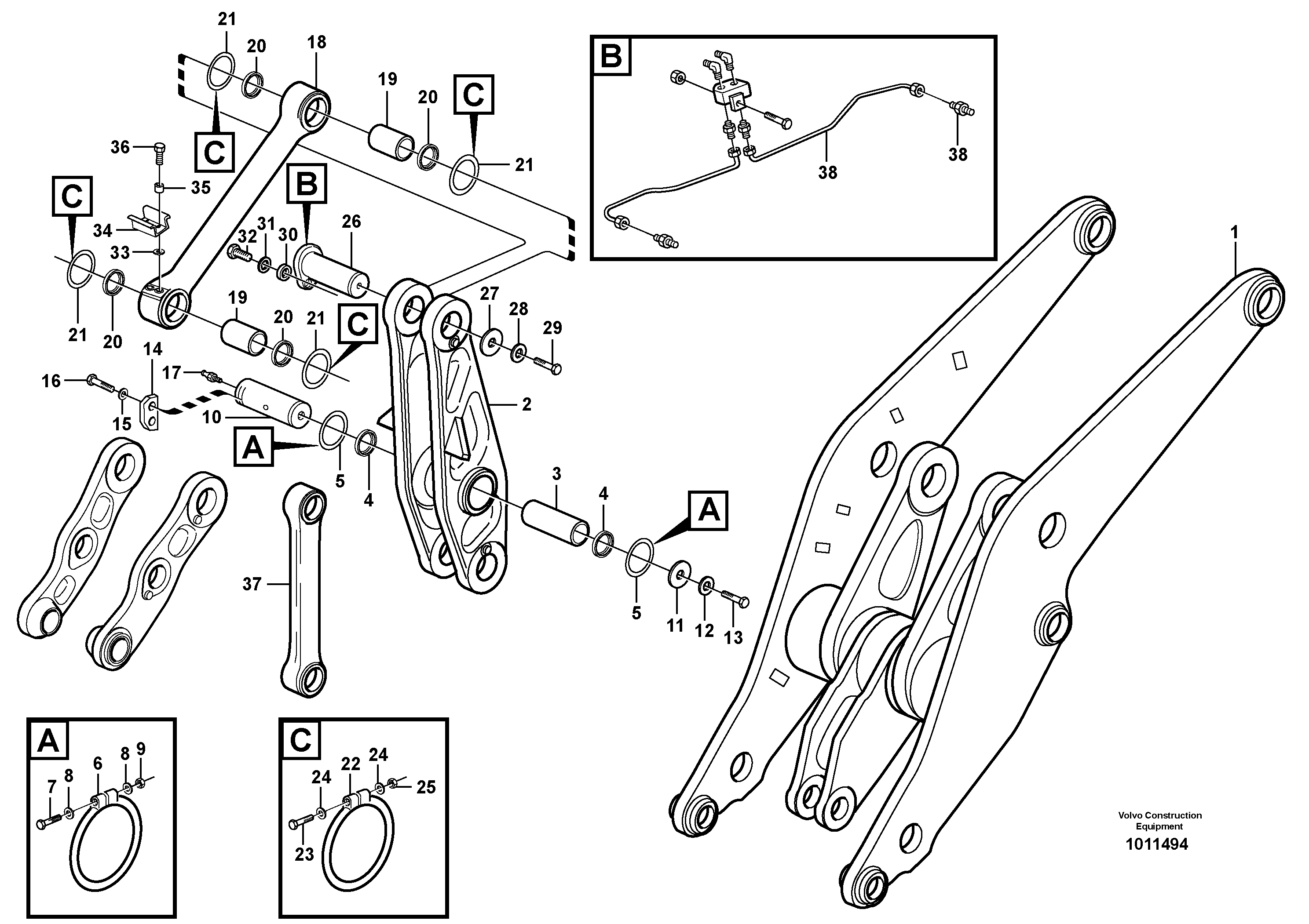 Rear links with assembly parts — volvo parts diagram