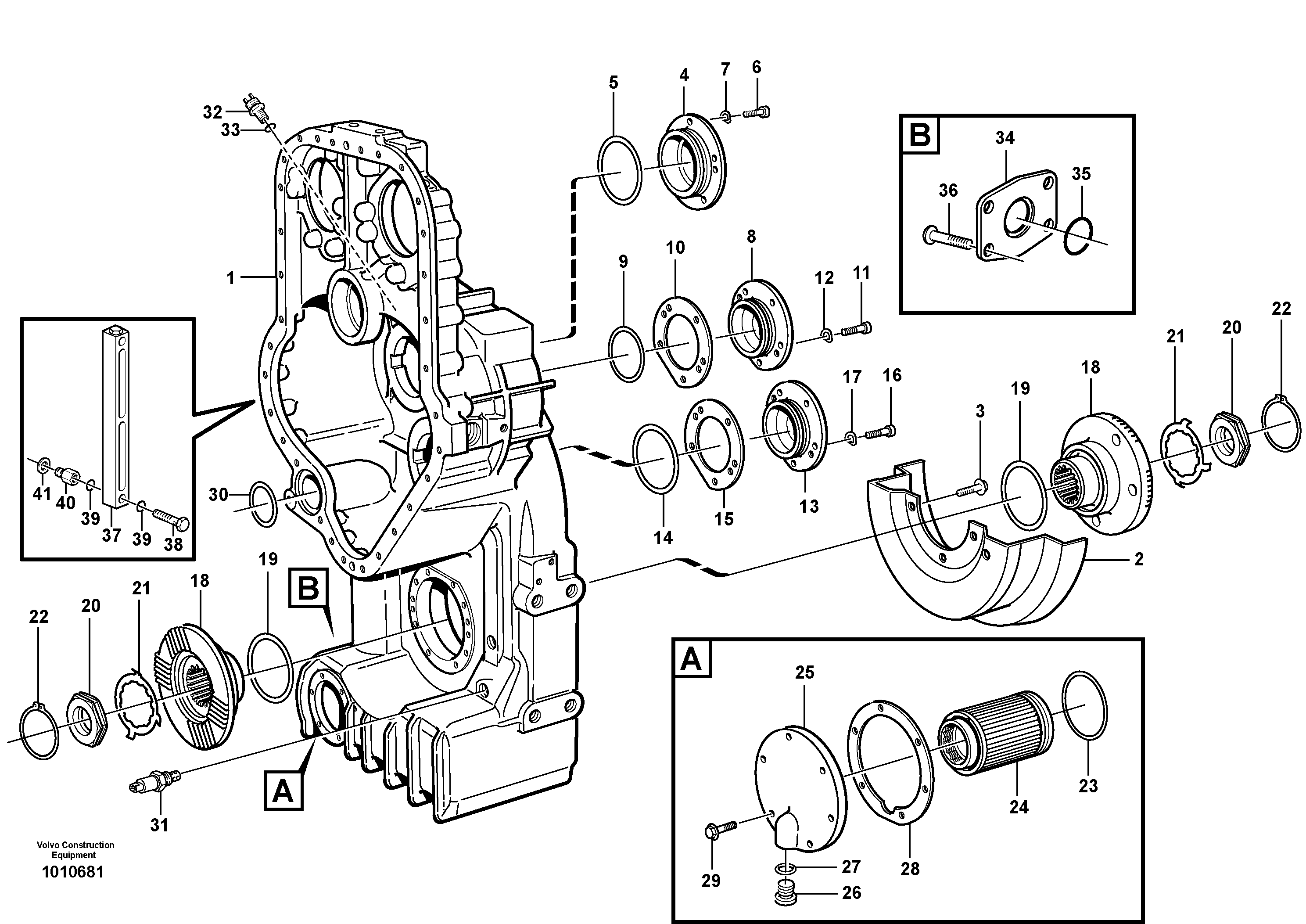 Transfer case, housing and covers — volvo parts diagram