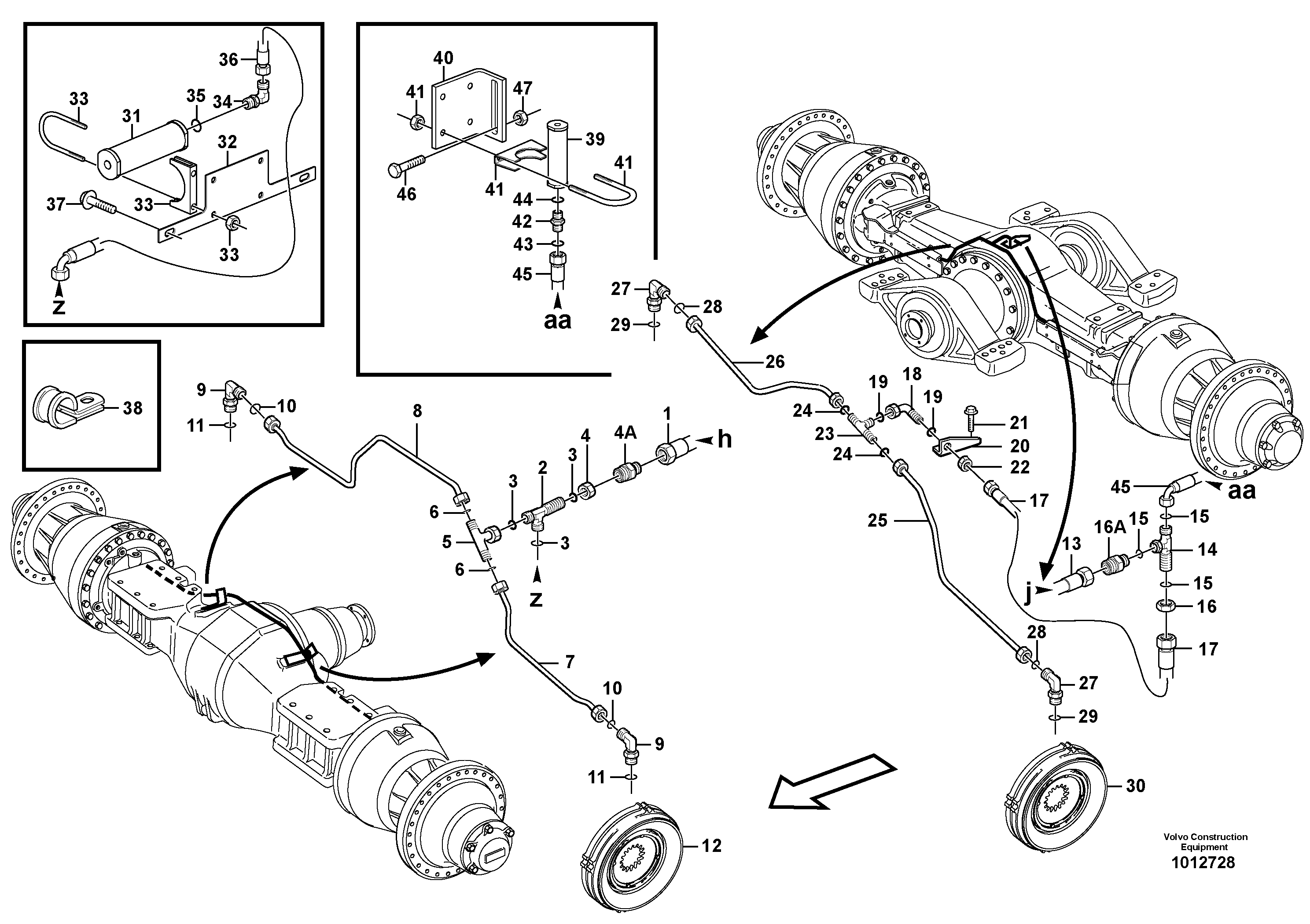 Brake pipes, front axle and rear axle — volvo parts diagram
