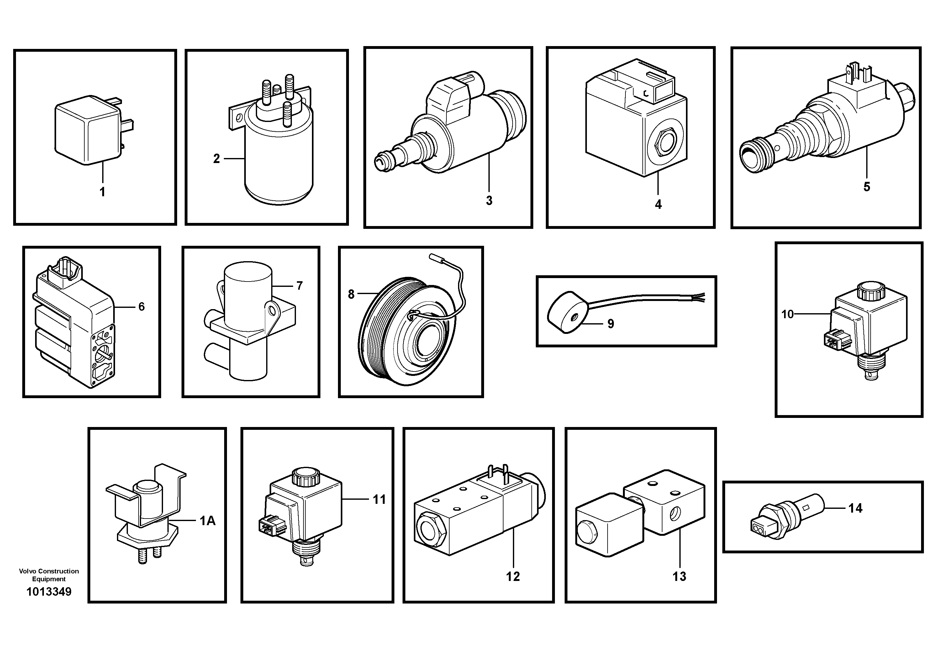 Relays, sensors and solenoid valves, reference list — volvo parts diagram