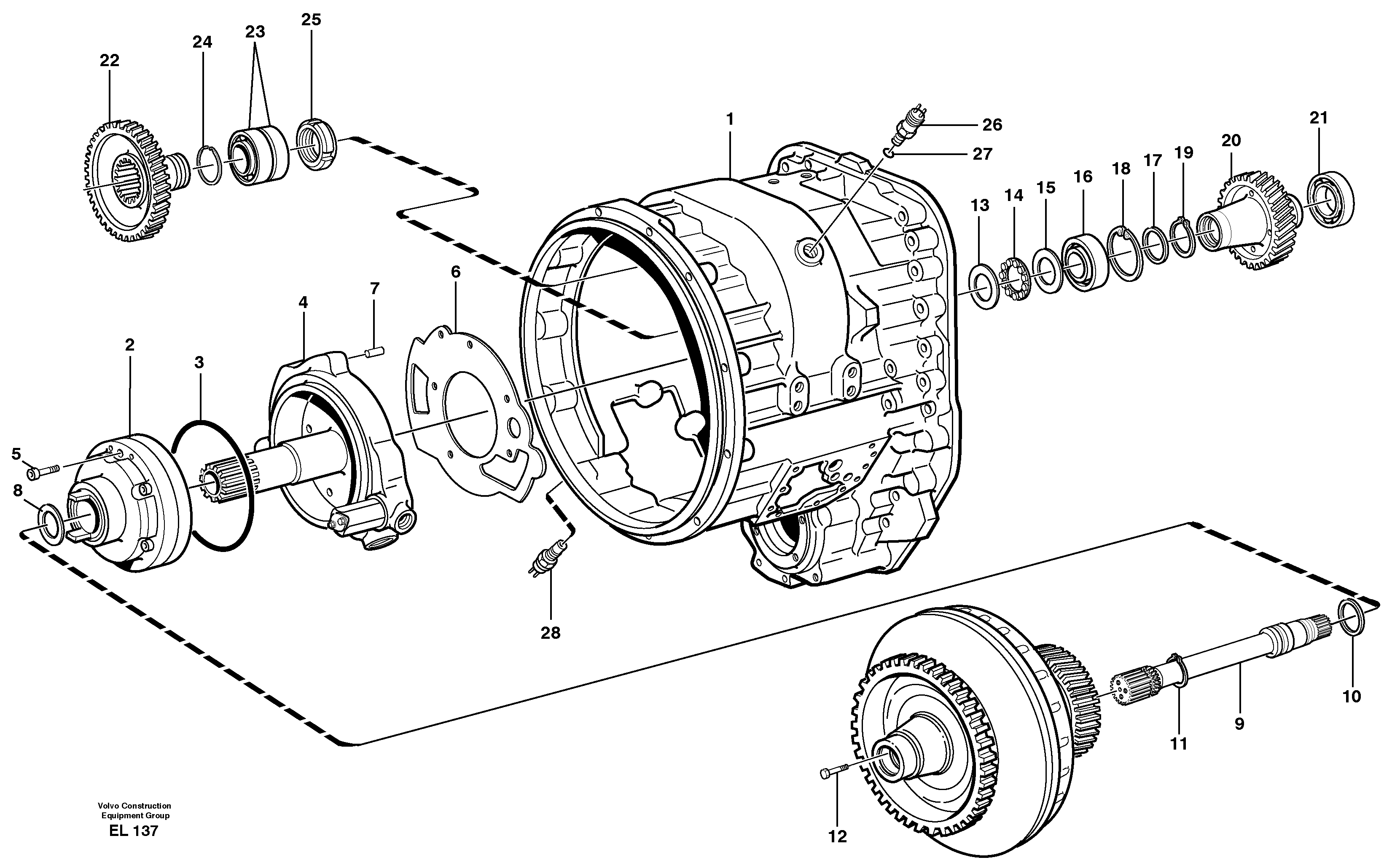 Converter housing, gears and shafts — volvo parts diagram