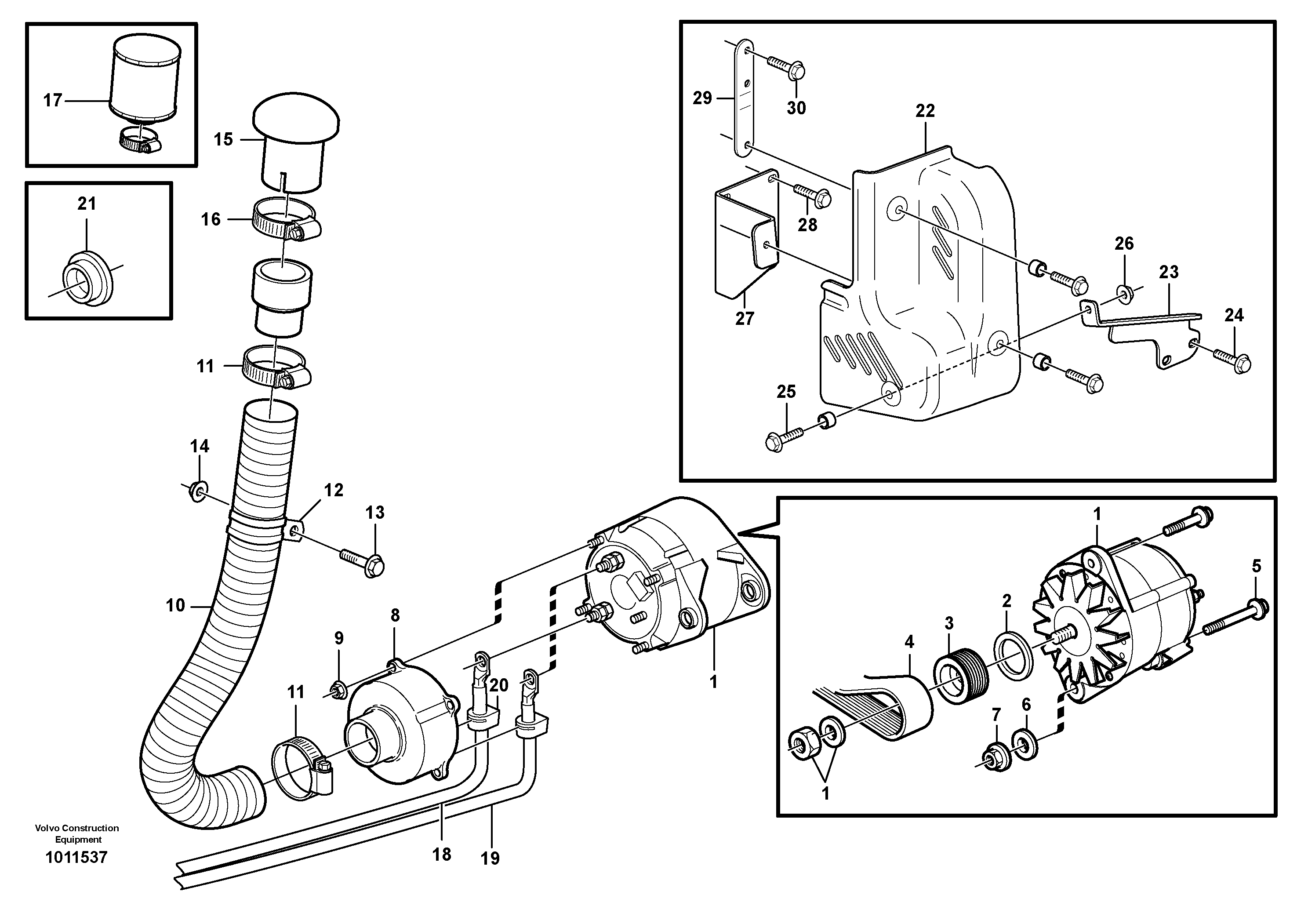 Alternator with assembling details — volvo parts diagram