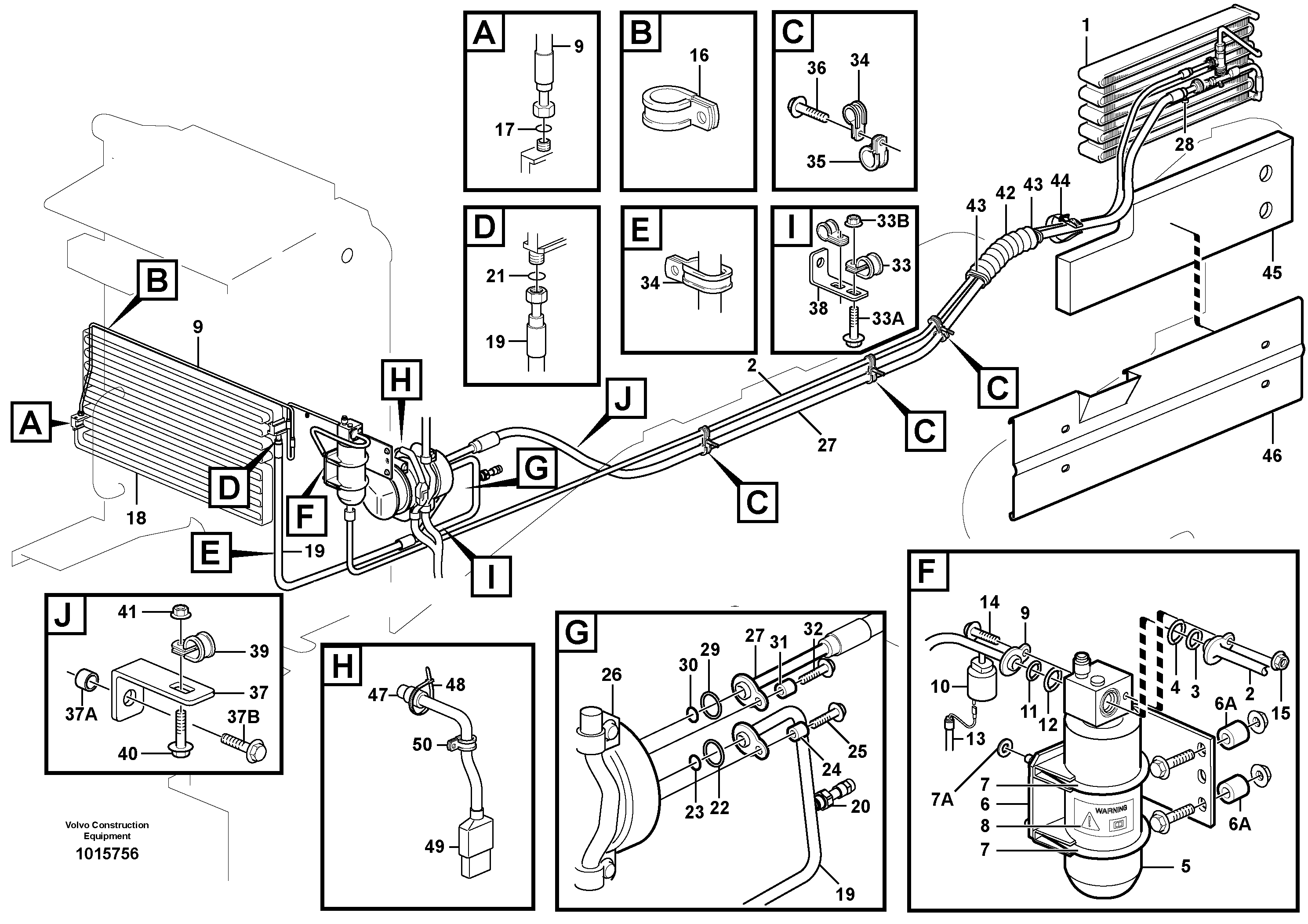 Assembly of hose: evaparator, receiver drier and condenser.  82560, 82784 — volvo parts diagram