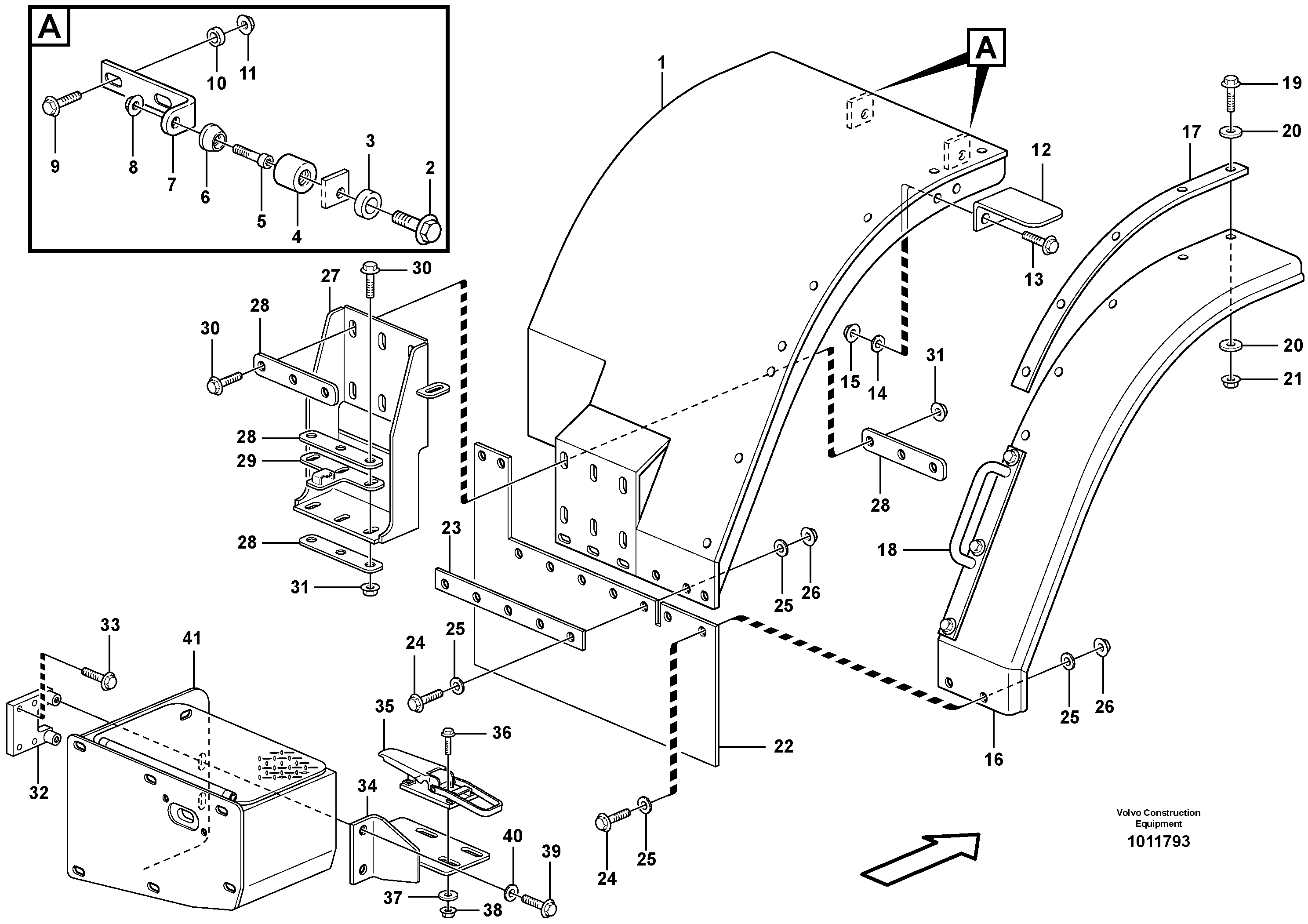 Swing out rear mudguard  82080 — volvo parts diagram