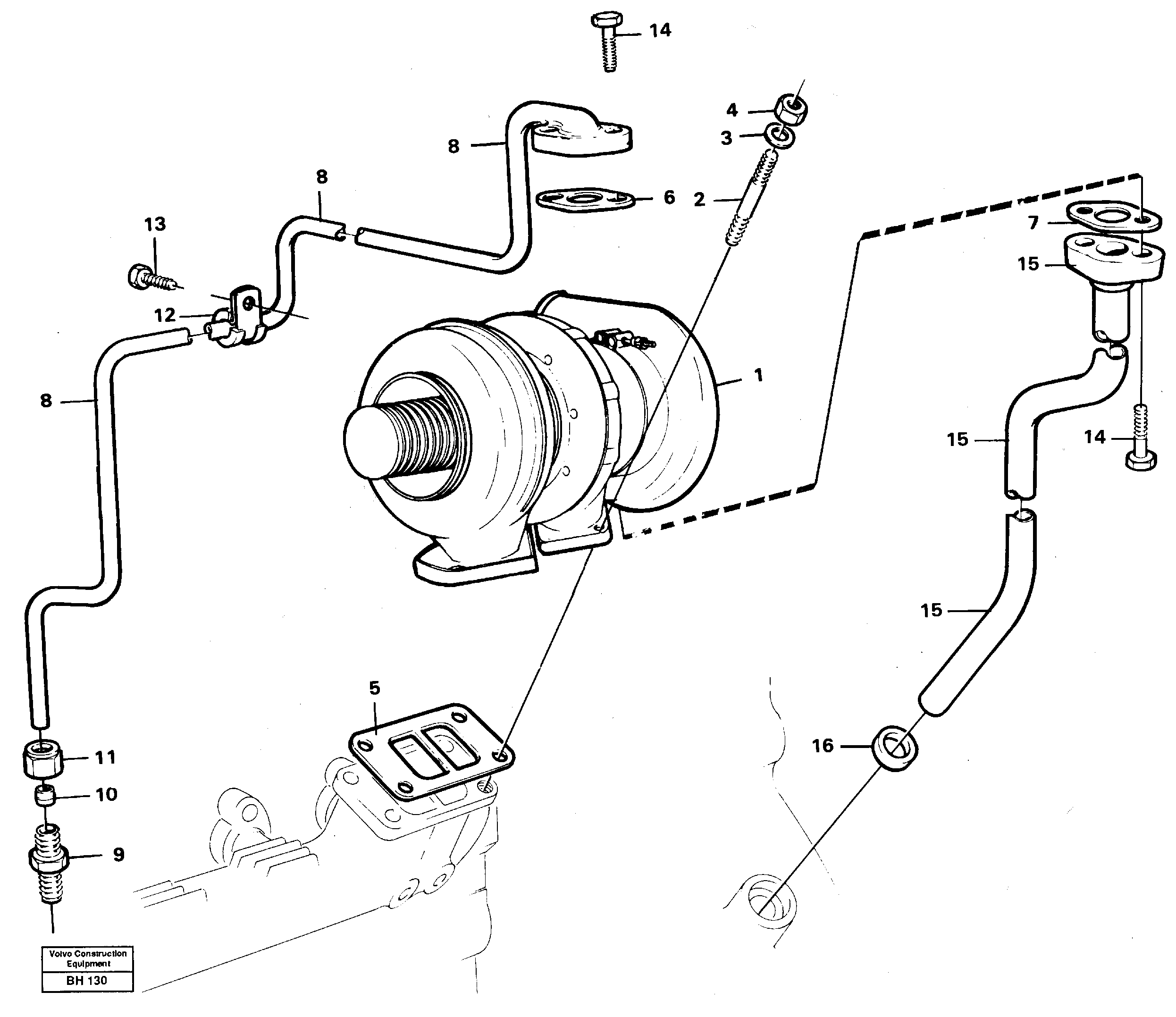 Turbocharger with fitting parts — volvo parts diagram