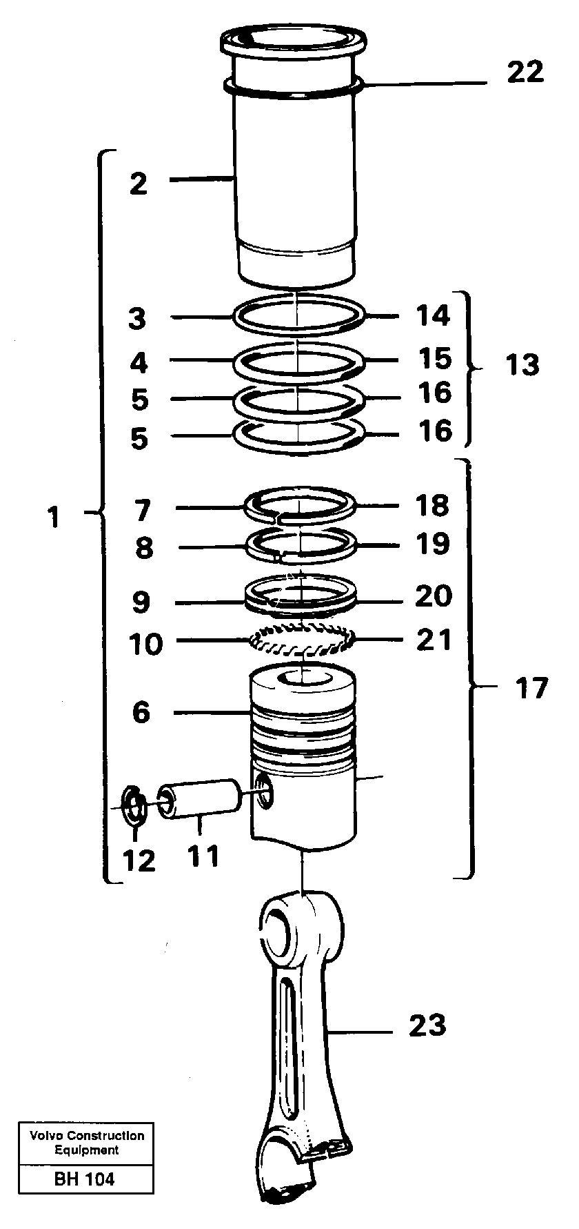 Cylinder liner and piston — volvo parts diagram