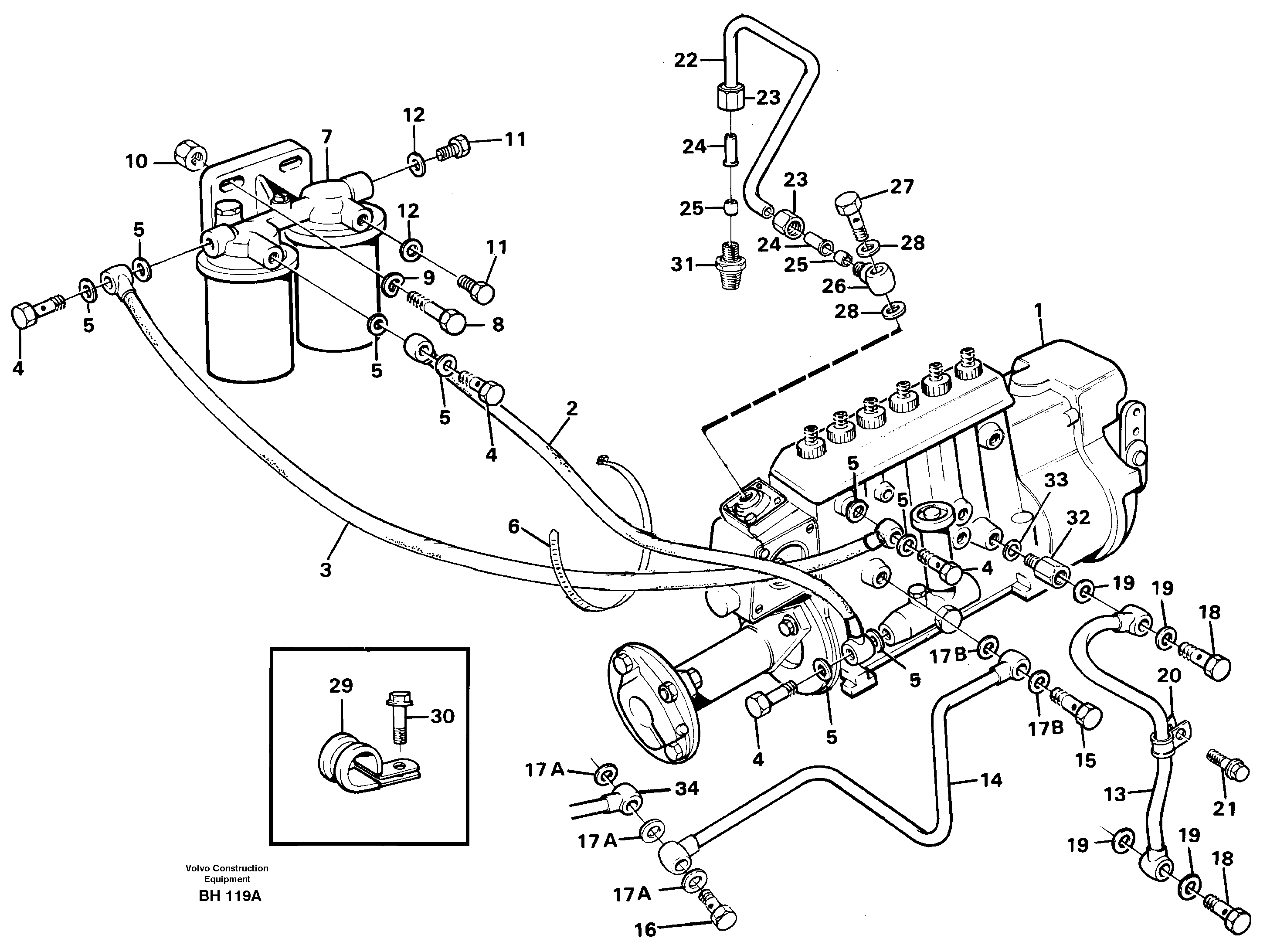 Fuel pipes, fuel injection pump, fuel filter — volvo parts diagram