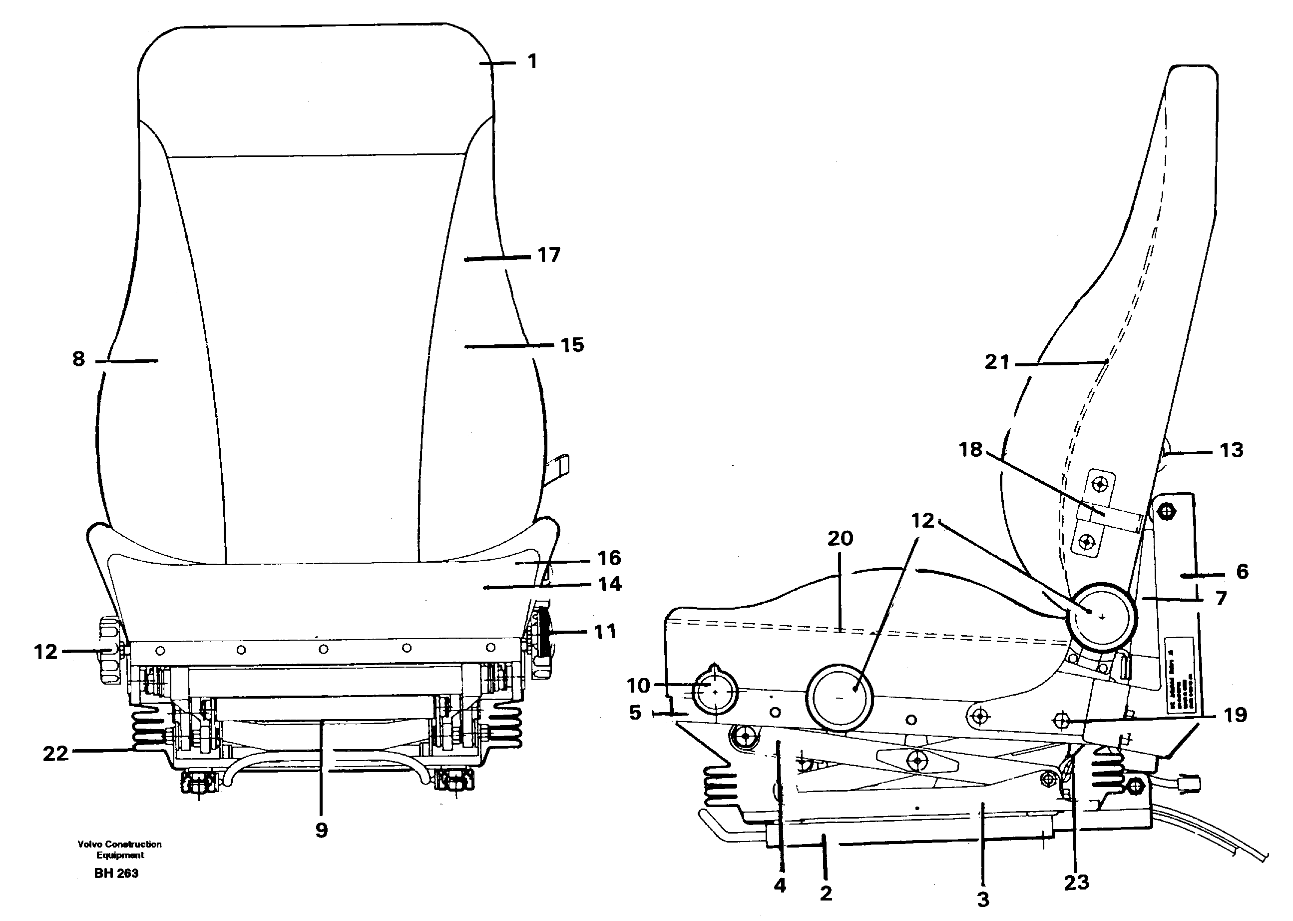 Operator's seat, heated, air suspensioned. 92174, 93222 — volvo parts diagram