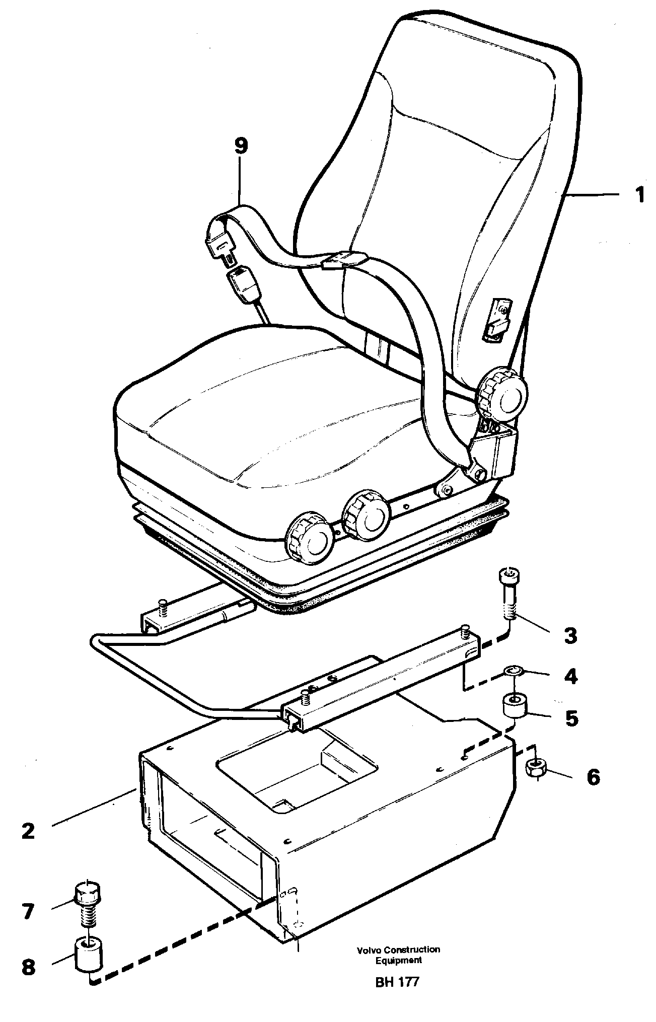 Operator seat with fitting parts — volvo parts diagram