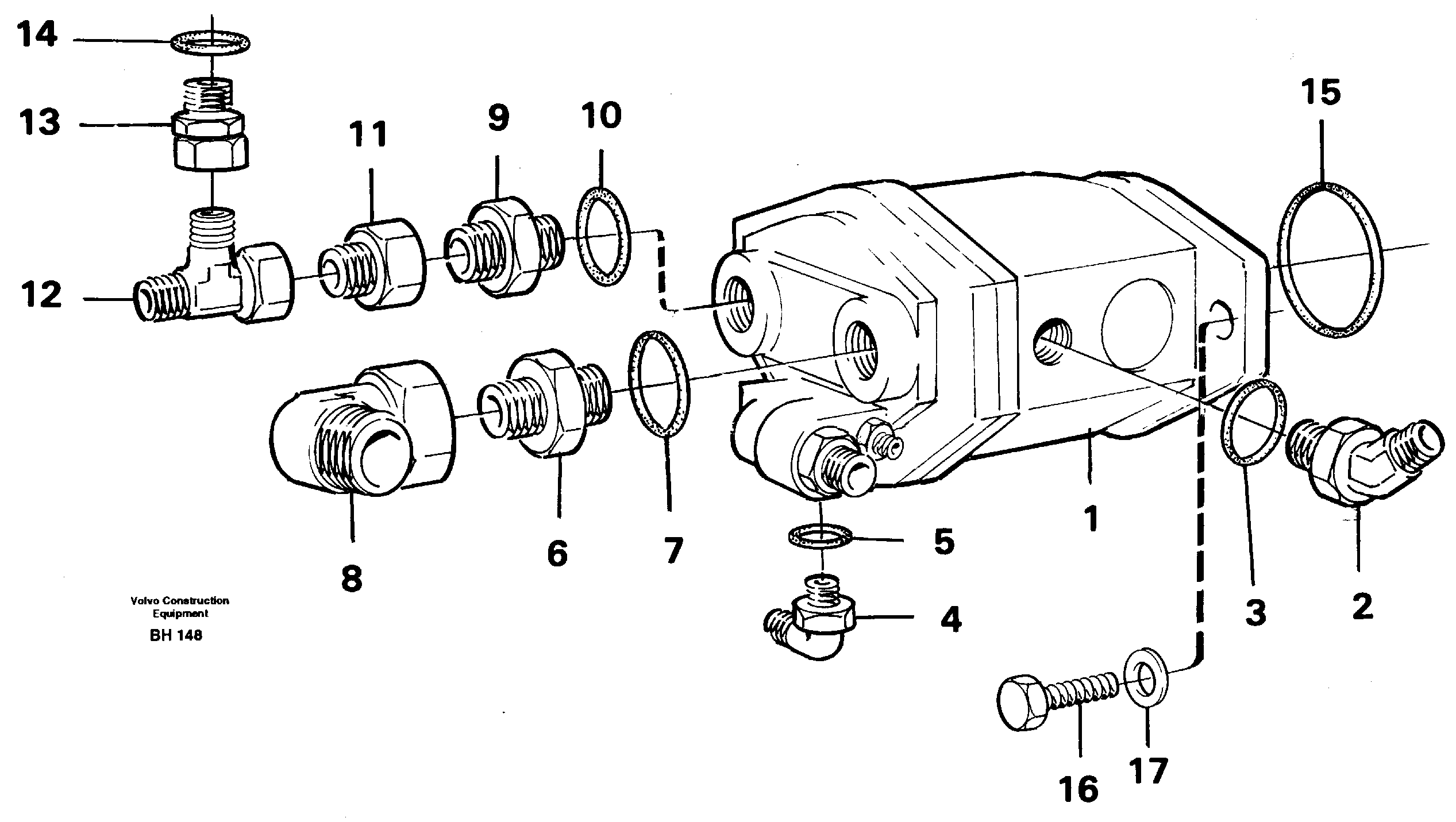 Hydraulic pump with fitting parts — volvo parts diagram