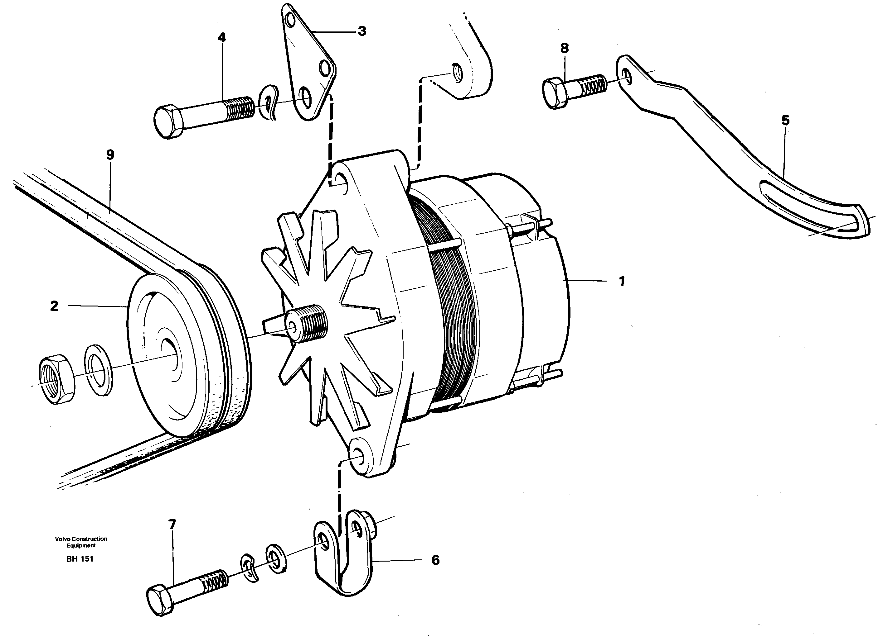 Alternator with assembling details — volvo parts diagram