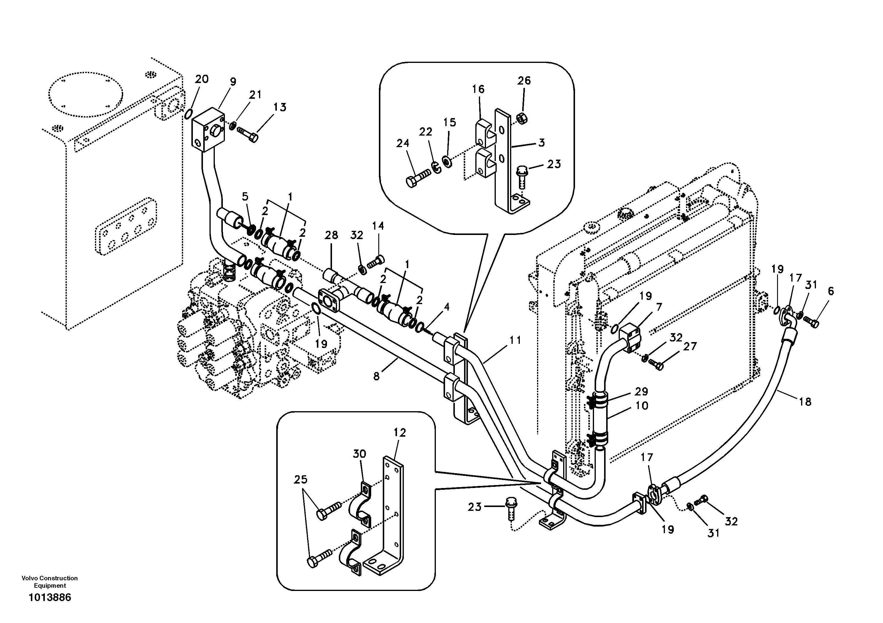 Hydraulic system, hydraulic tank to hydraulic oil cooler — volvo parts diagram