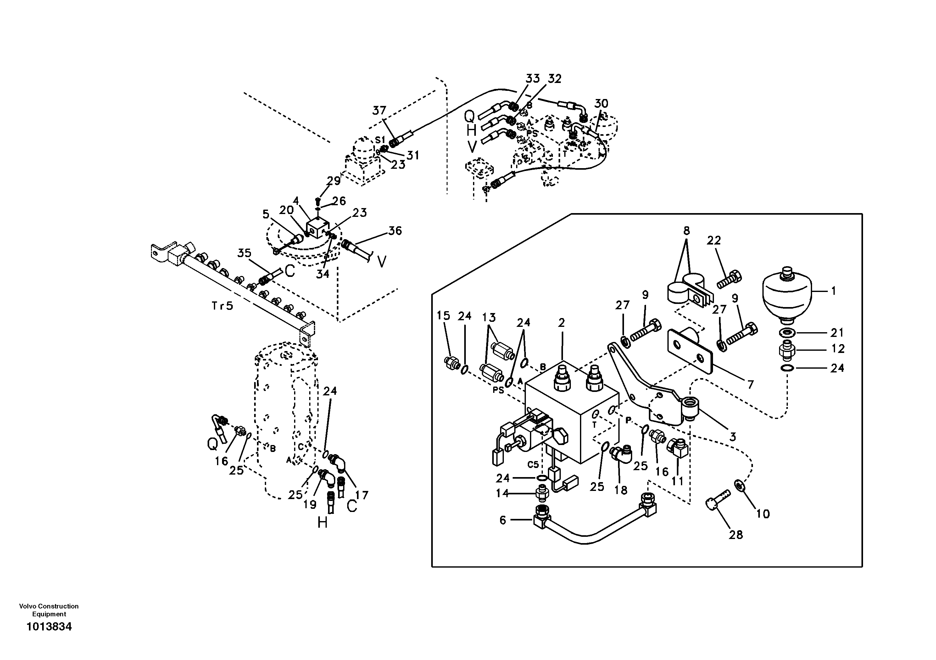 Hydraulic system, upper brake line — volvo parts diagram