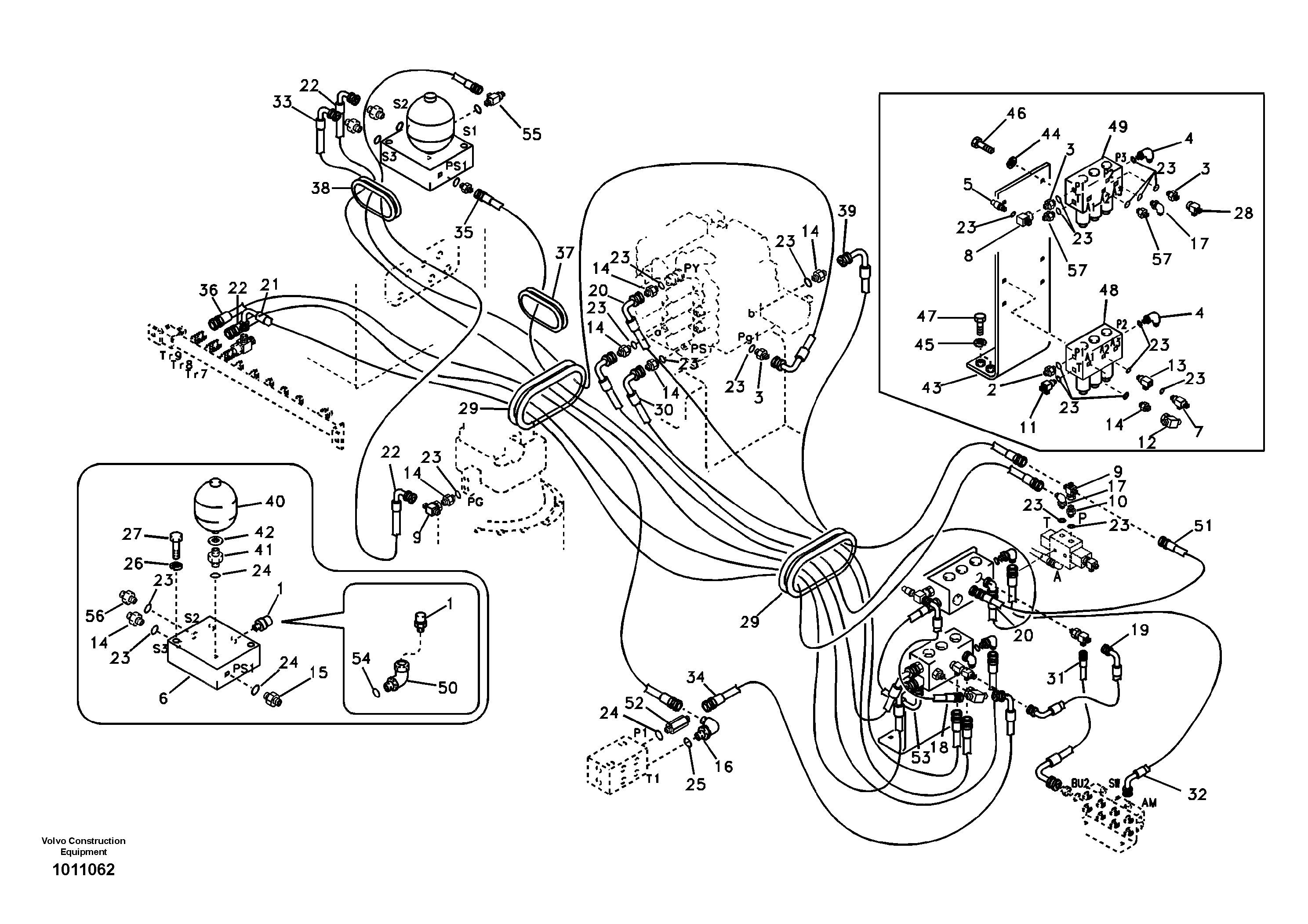 Servo system, control valve to solenoid valve and swing motor. — volvo parts diagram