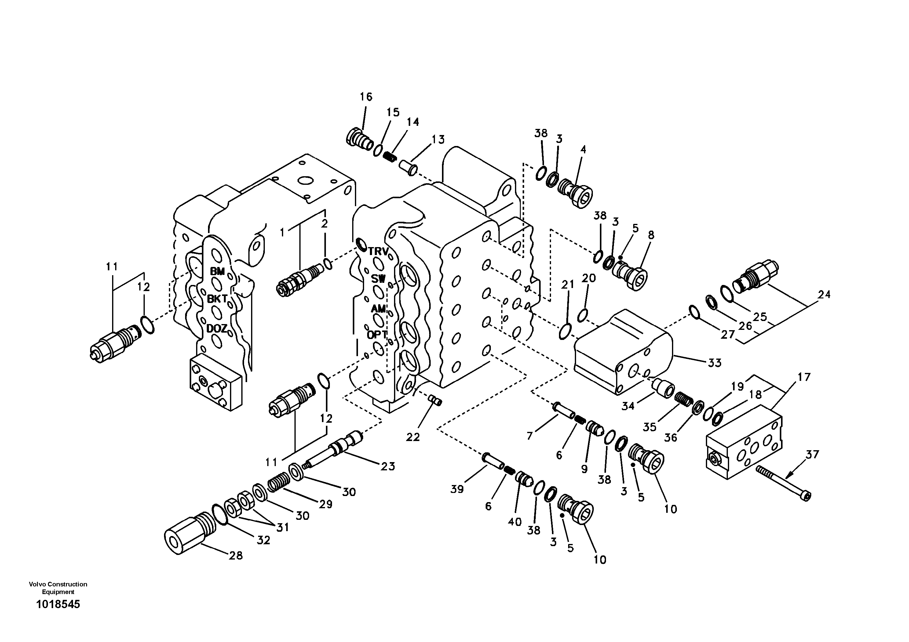 Main control valve, relief valve and dipper arm holding — volvo parts diagram