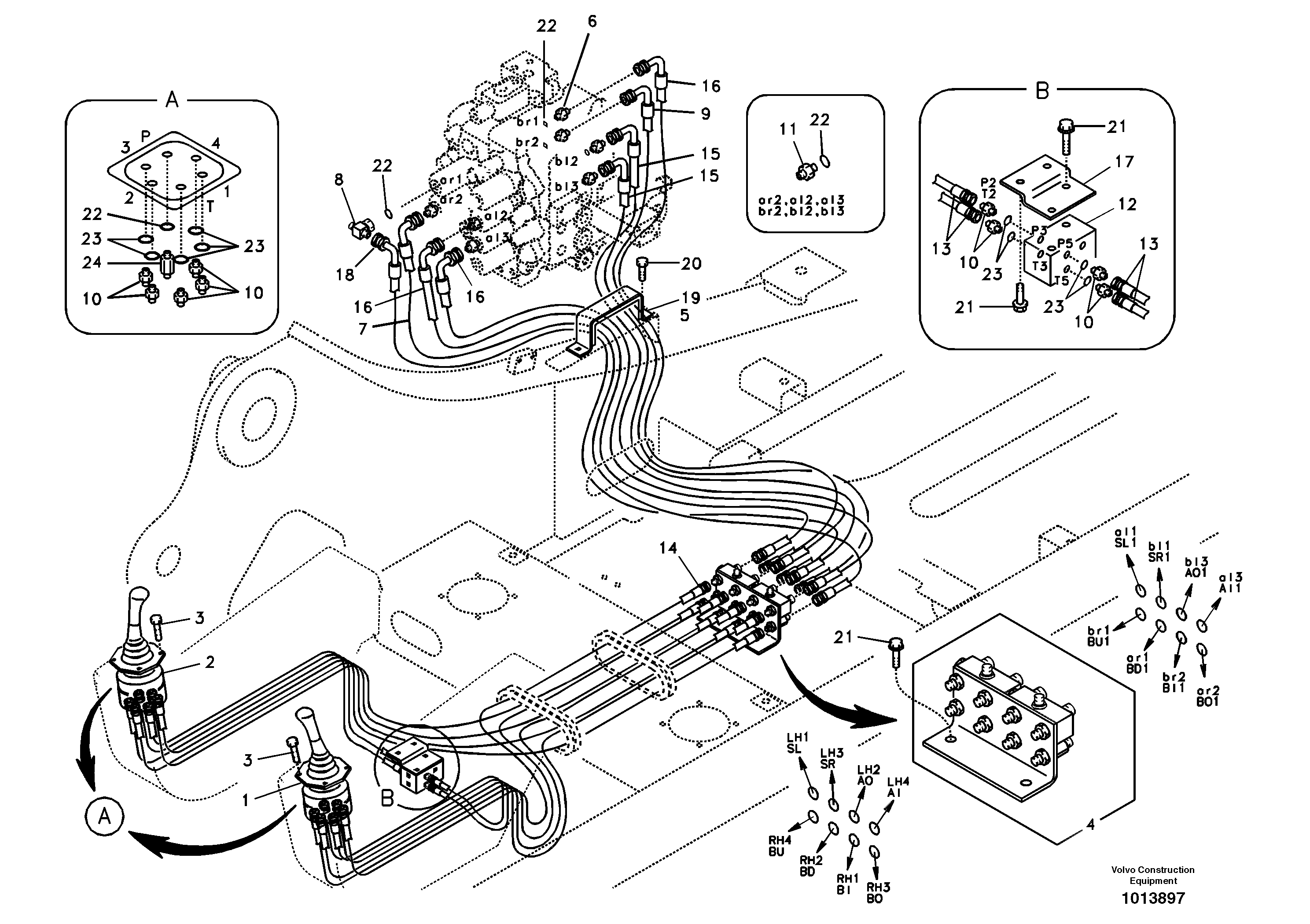 Servo system, control valve to remote control valve — volvo parts diagram