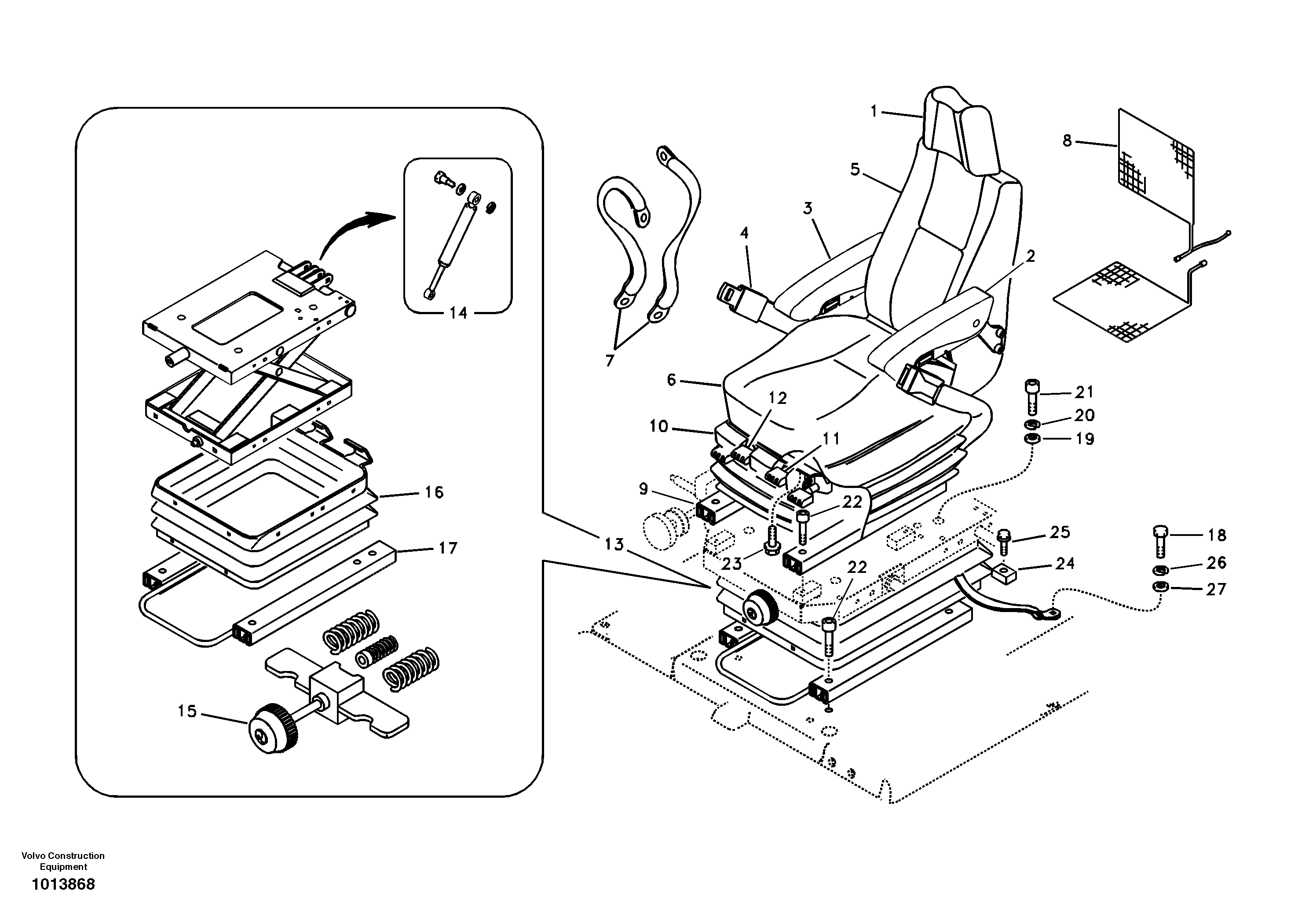 Operator seat with fitting parts — volvo parts diagram