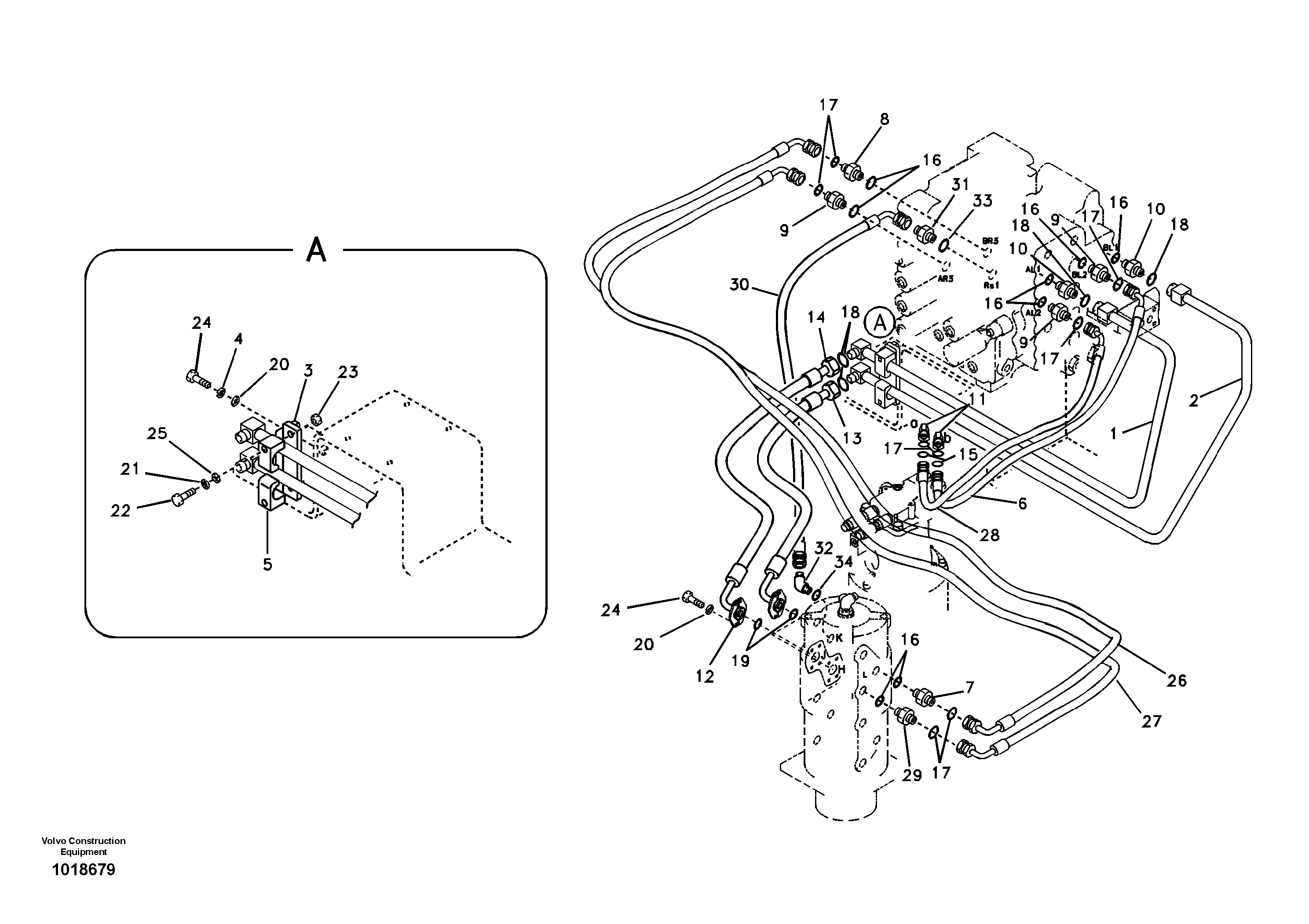 Turning joint line, control valve to turning joint — volvo parts diagram