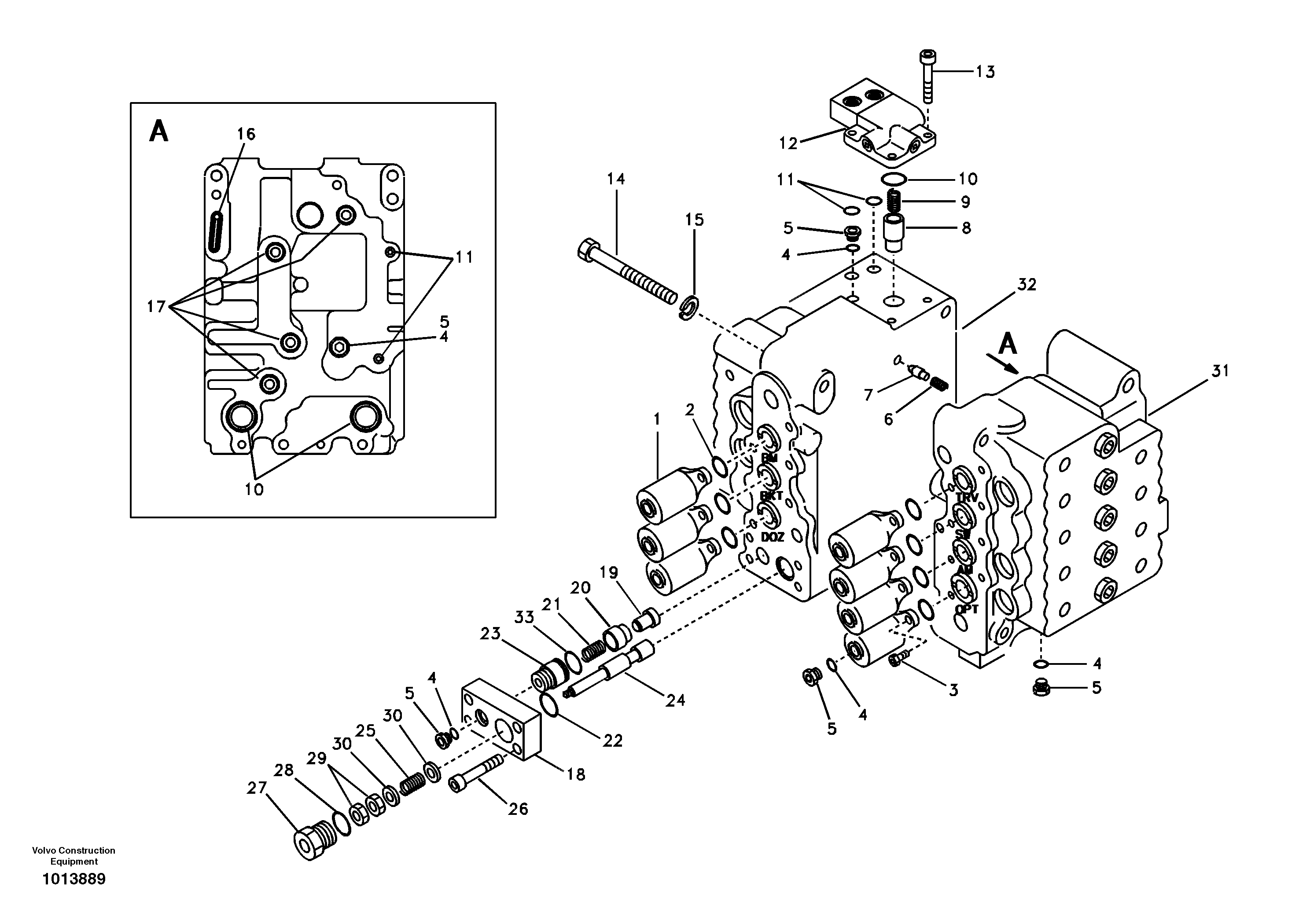 Main control valve, relife valve and boom holding — volvo parts diagram