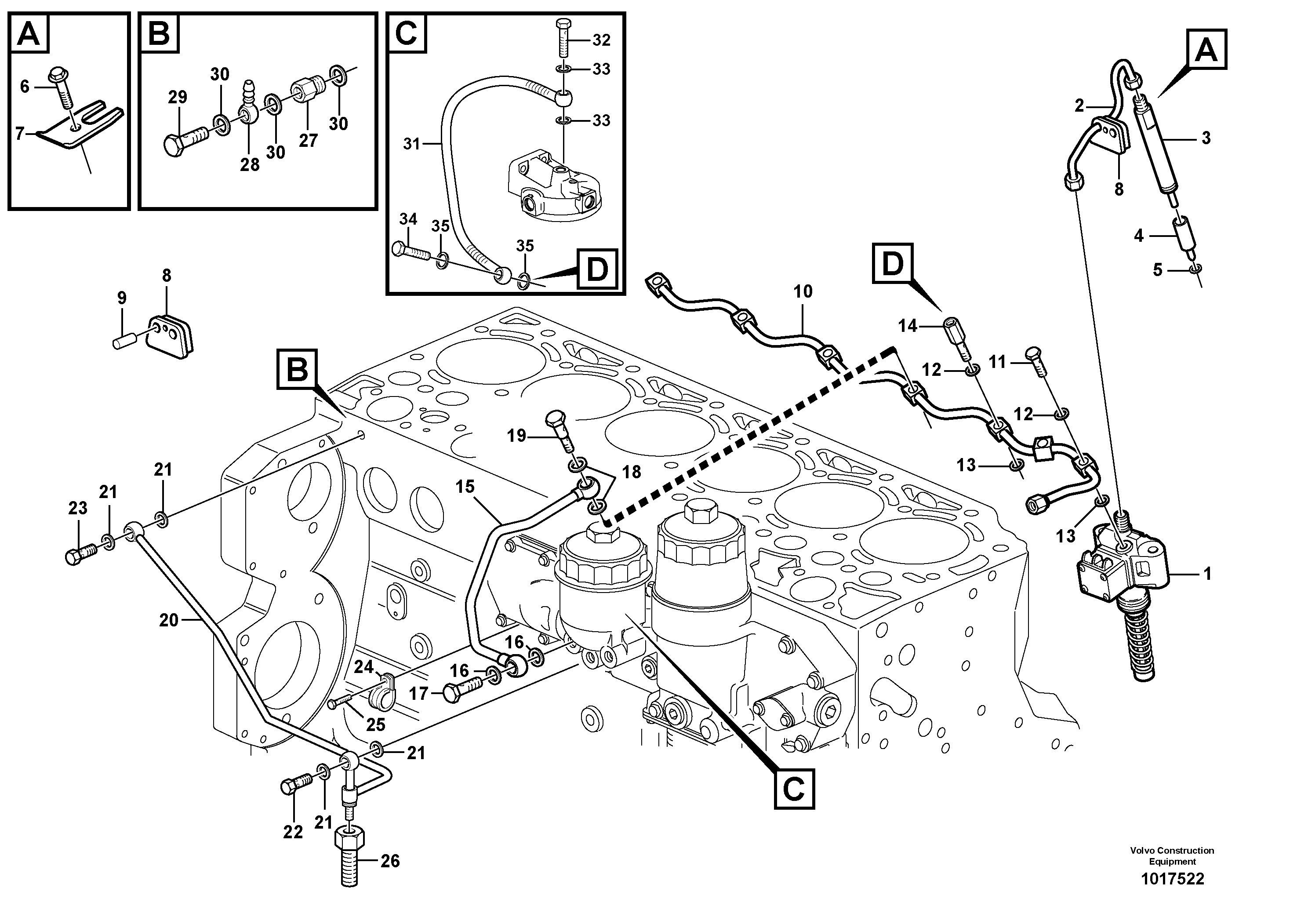 Fuel lines and injectors — volvo parts diagram