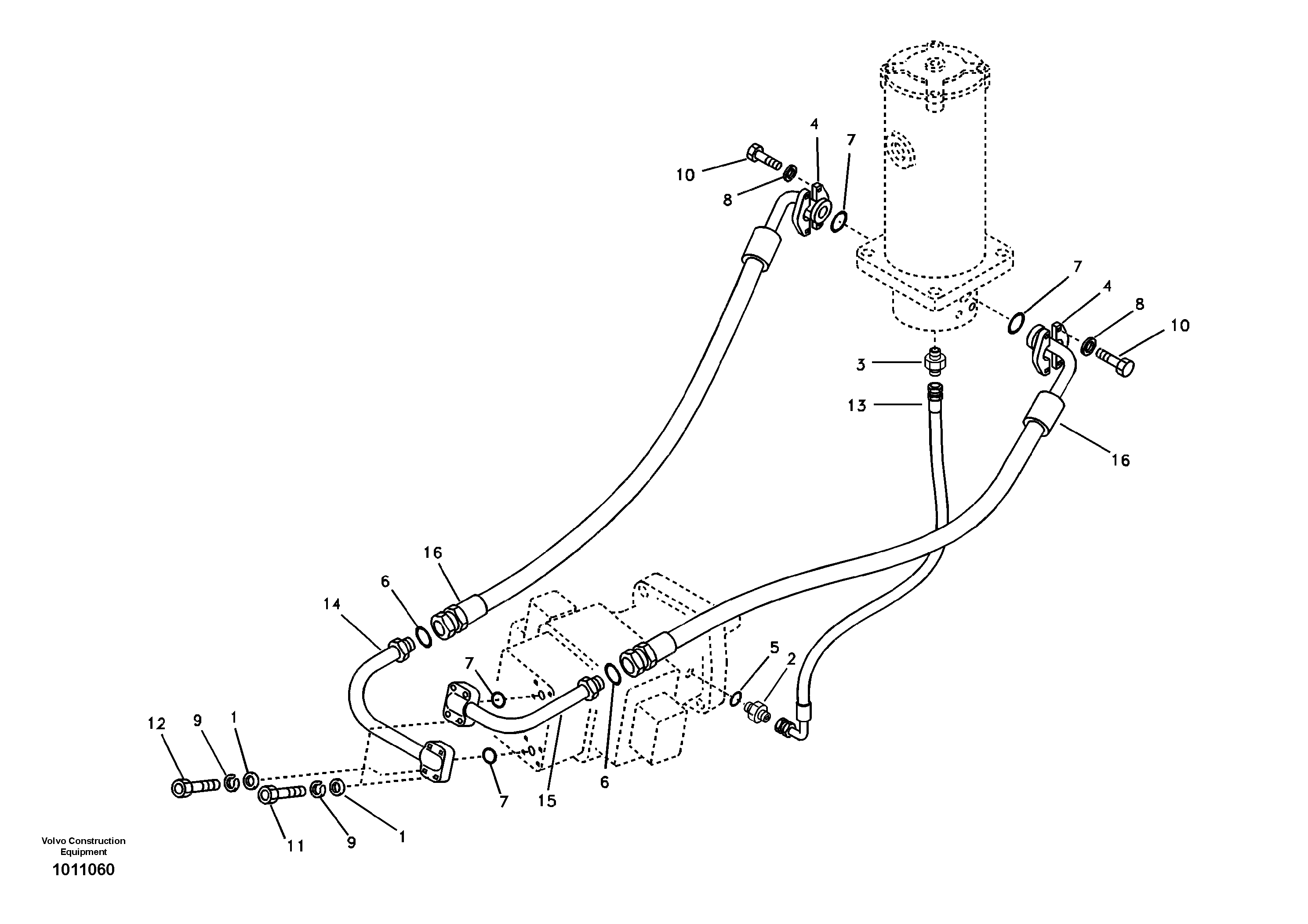 Turning joint line, turning joint to travel motor — volvo parts diagram