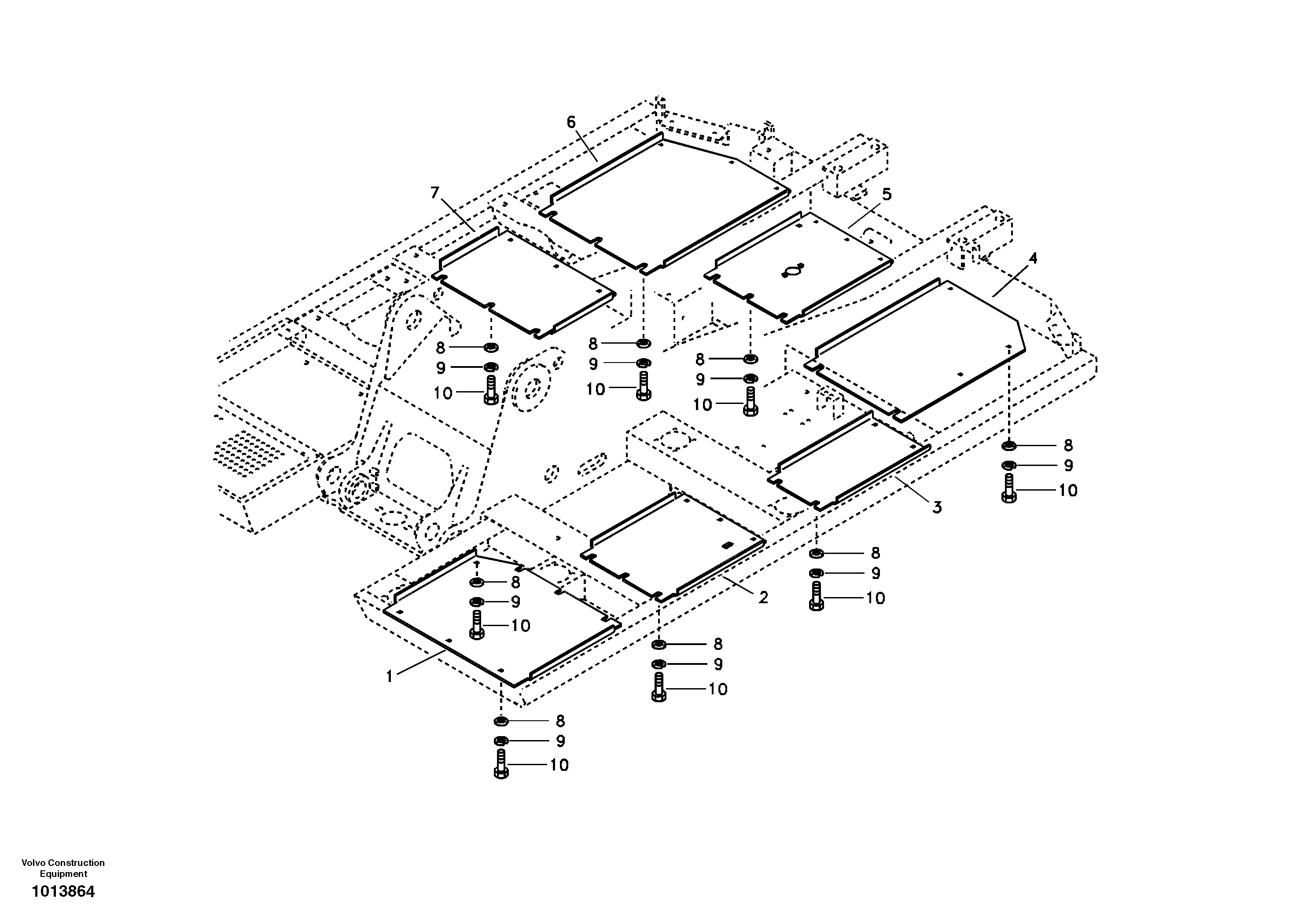 Hatches under engine, hydr.pumps, cooler, m.valve and fuel tank. — volvo parts diagram