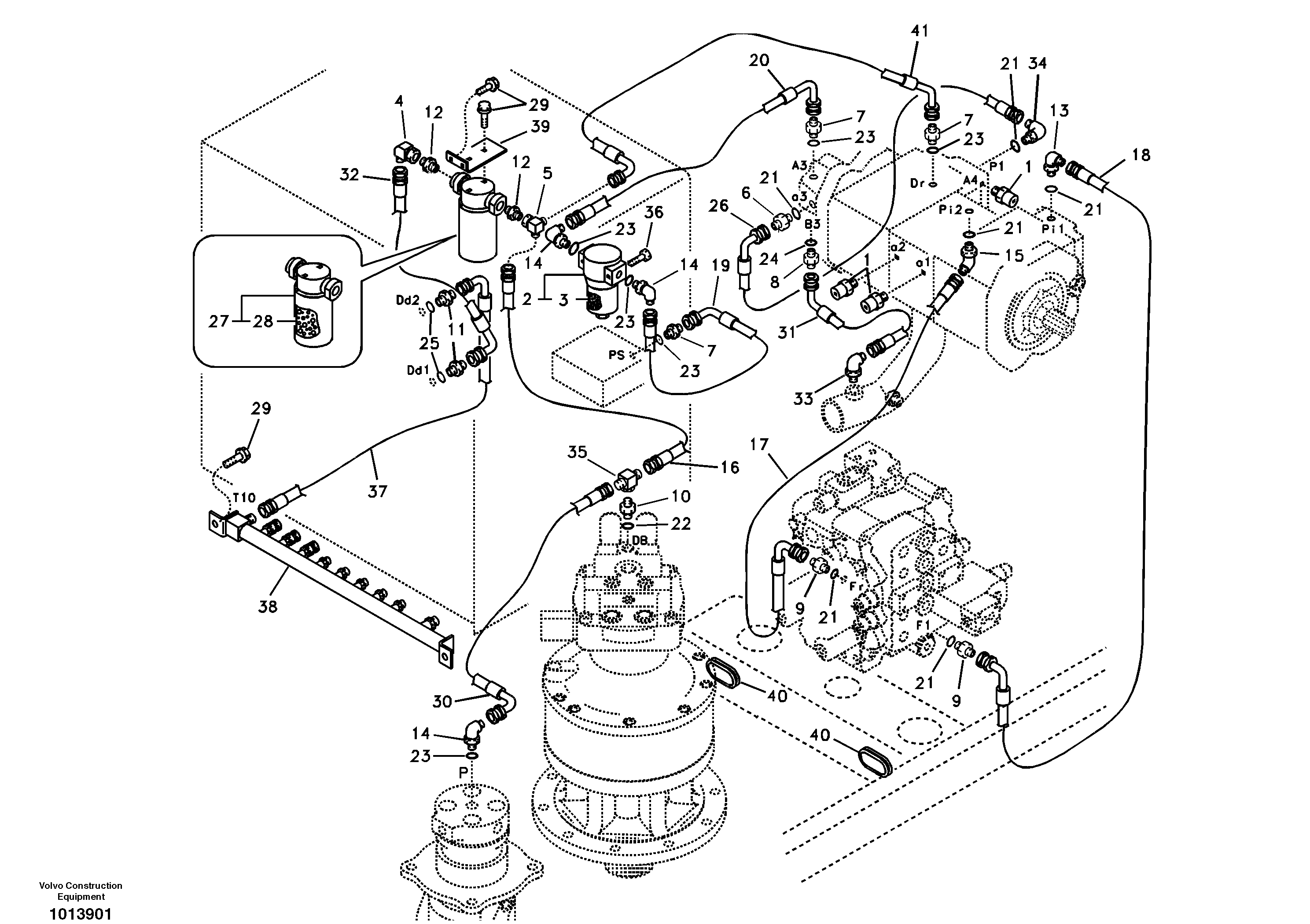 Servo system, pump piping and filter mount. — volvo parts diagram